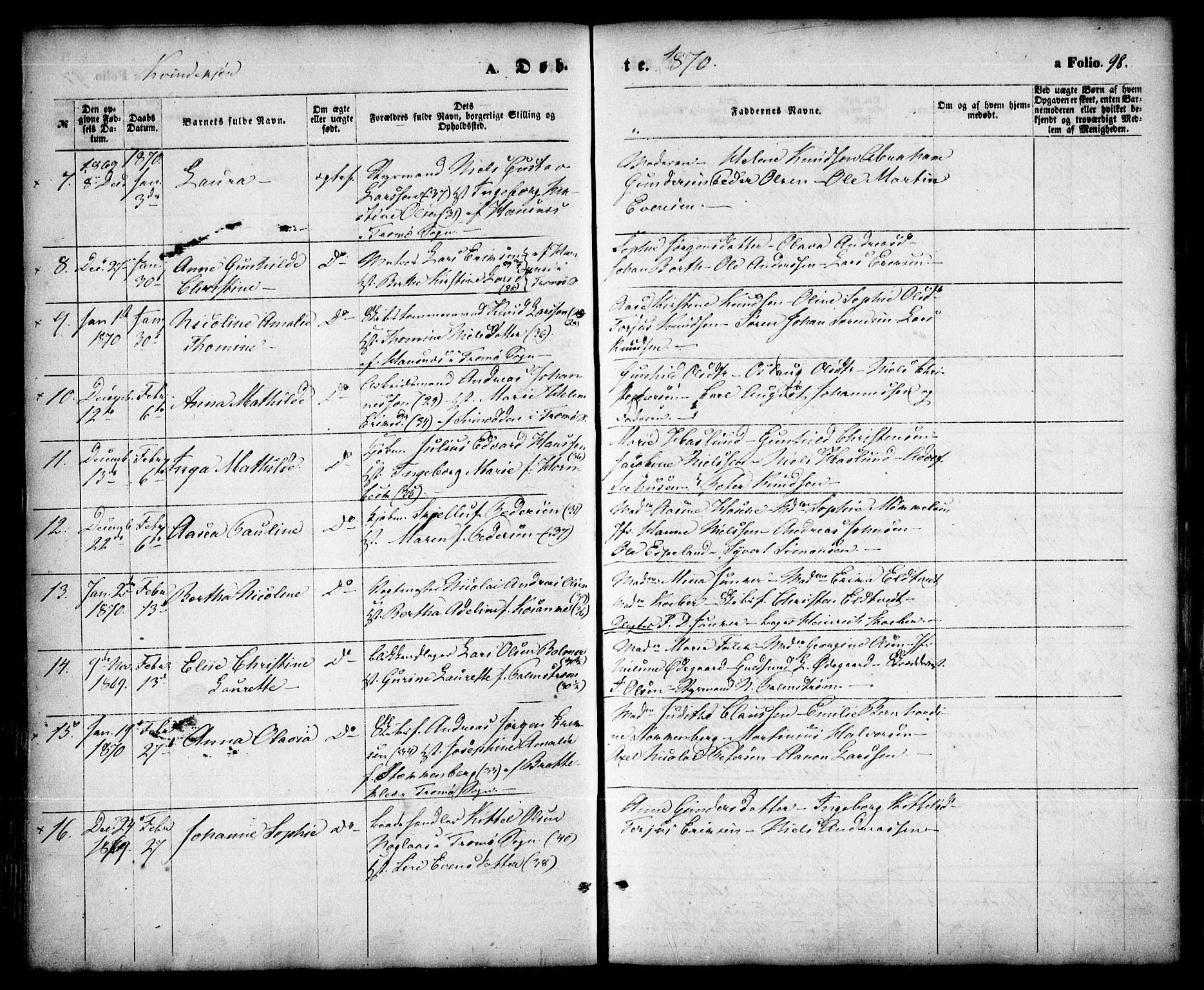 Arendal sokneprestkontor, Trefoldighet, AV/SAK-1111-0040/F/Fa/L0007: Parish register (official) no. A 7, 1868-1878, p. 98