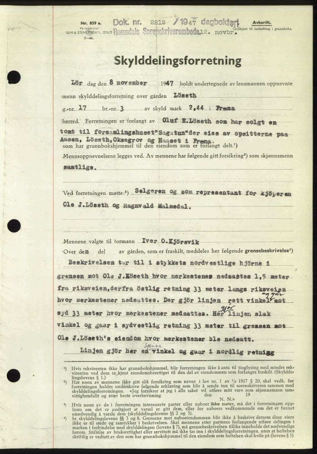 Romsdal sorenskriveri, SAT/A-4149/1/2/2C: Mortgage book no. A24, 1947-1947, Diary no: : 2812/1947