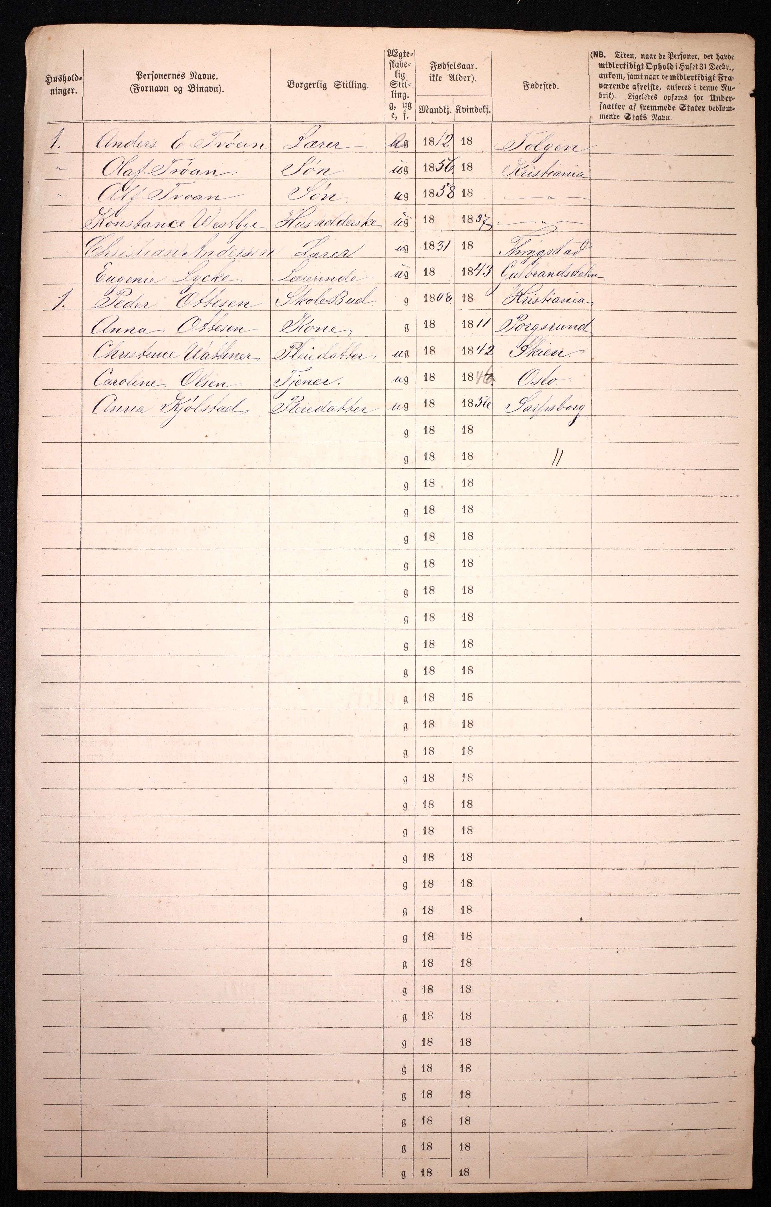 RA, 1870 census for 0301 Kristiania, 1870, p. 961