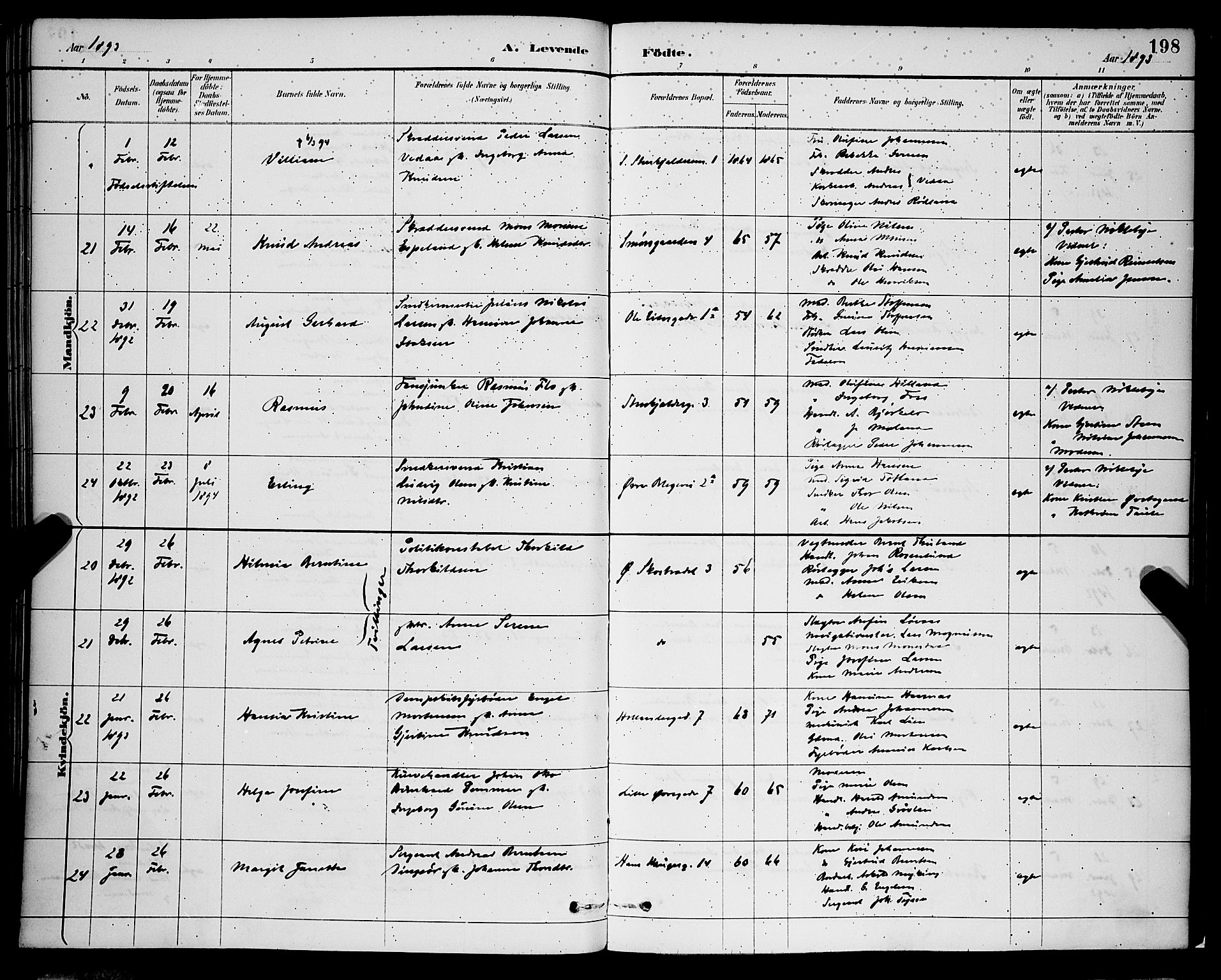 Korskirken sokneprestembete, AV/SAB-A-76101/H/Hab: Parish register (copy) no. B 9, 1887-1896, p. 198