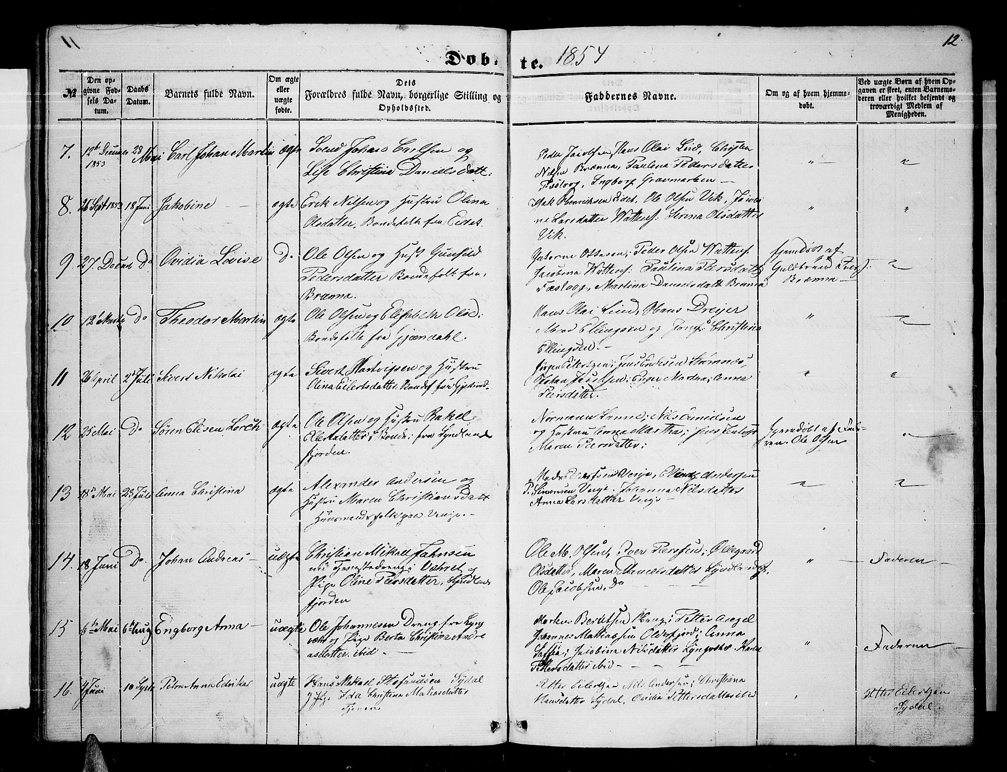 Ministerialprotokoller, klokkerbøker og fødselsregistre - Nordland, SAT/A-1459/876/L1102: Parish register (copy) no. 876C01, 1852-1886, p. 12