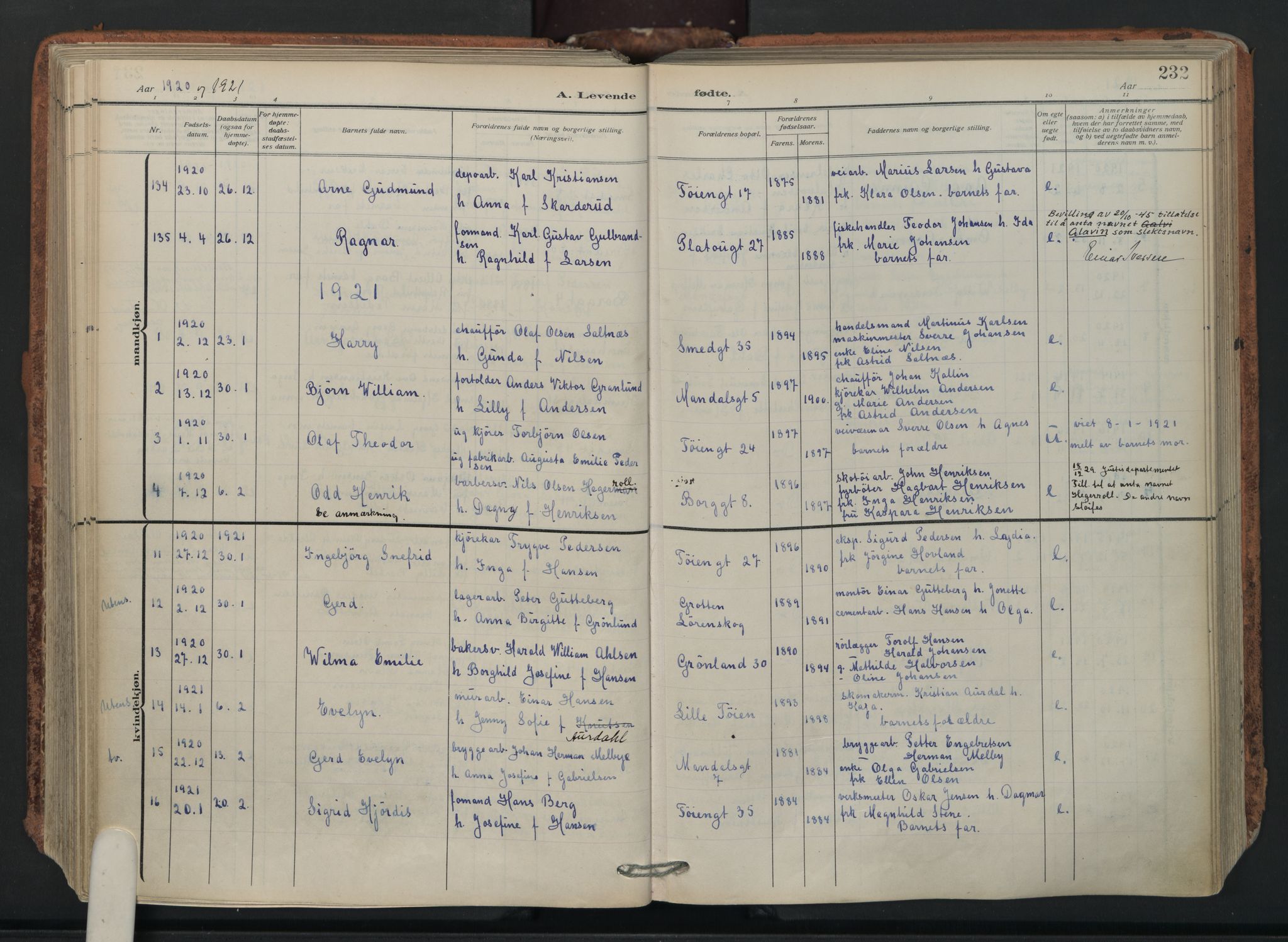 Grønland prestekontor Kirkebøker, AV/SAO-A-10848/F/Fa/L0018: Parish register (official) no. 18, 1911-1945, p. 232