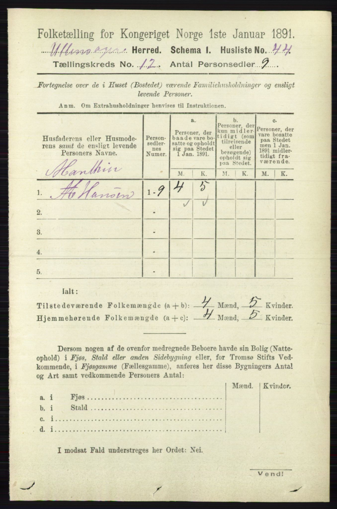 RA, 1891 census for 0235 Ullensaker, 1891, p. 5601