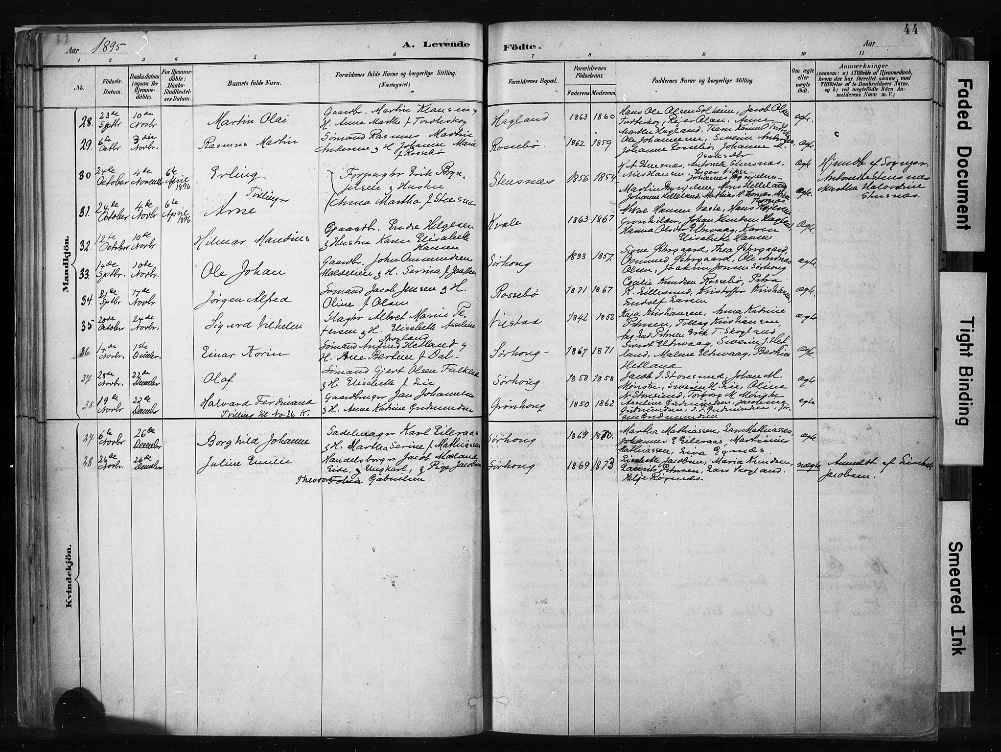 Haugesund sokneprestkontor, AV/SAST-A -101863/H/Ha/Haa/L0004: Parish register (official) no. A 4, 1886-1908, p. 44