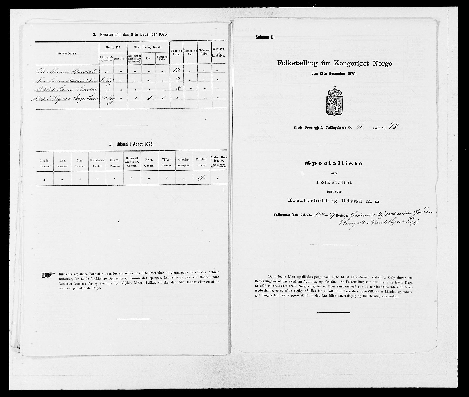 SAB, 1875 census for 1245P Sund, 1875, p. 671