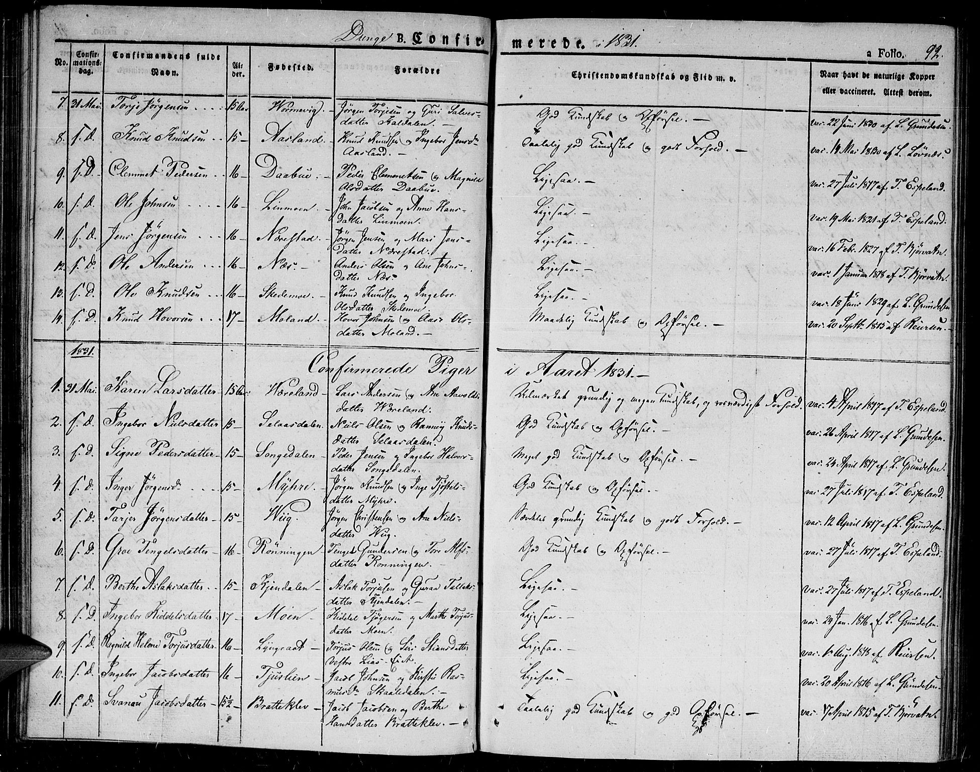 Gjerstad sokneprestkontor, SAK/1111-0014/F/Fa/Fab/L0001: Parish register (official) no. A 1, 1820-1835, p. 92