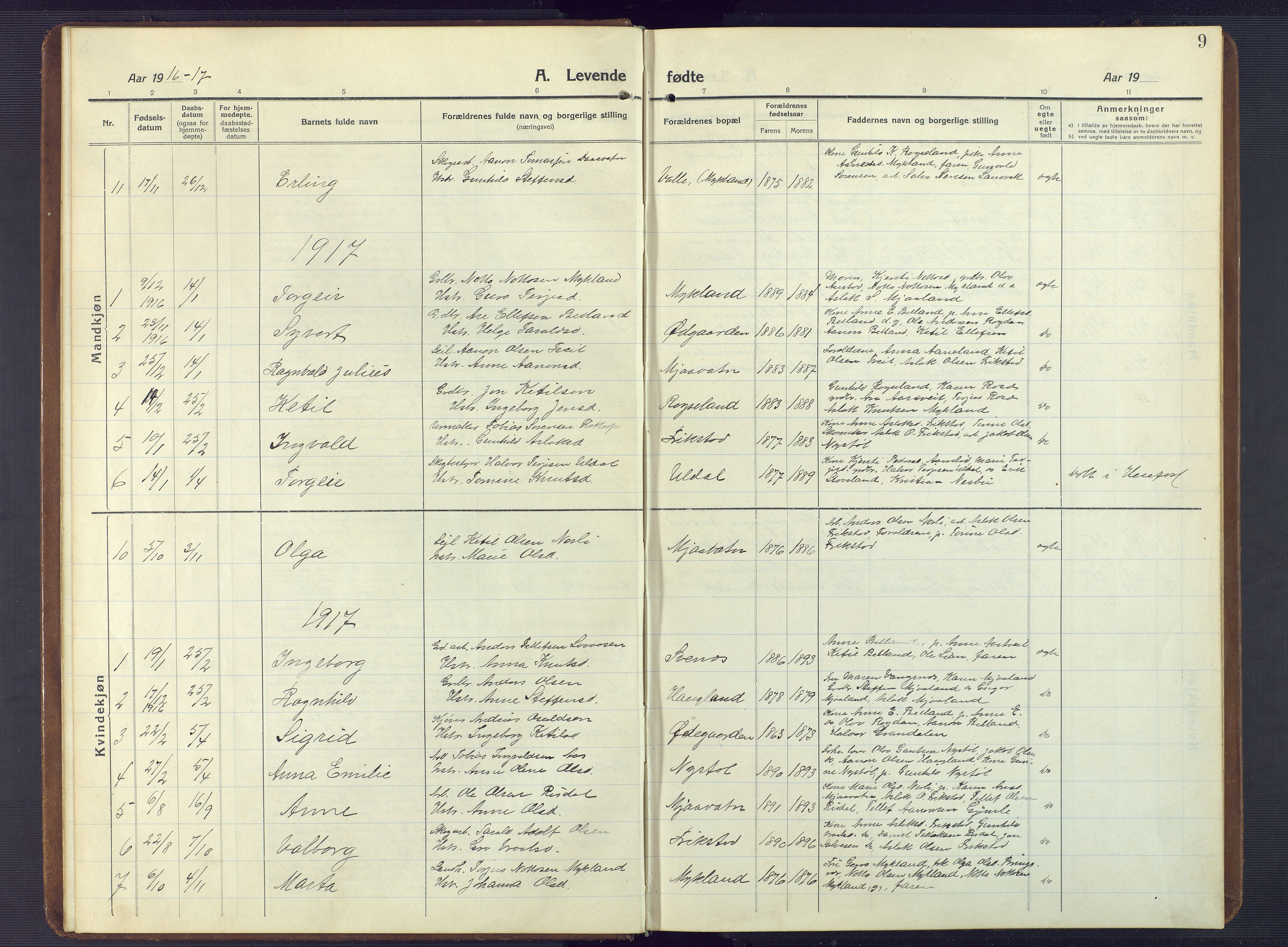 Herefoss sokneprestkontor, AV/SAK-1111-0019/F/Fb/Fbc/L0004: Parish register (copy) no. B 4, 1914-1946, p. 9