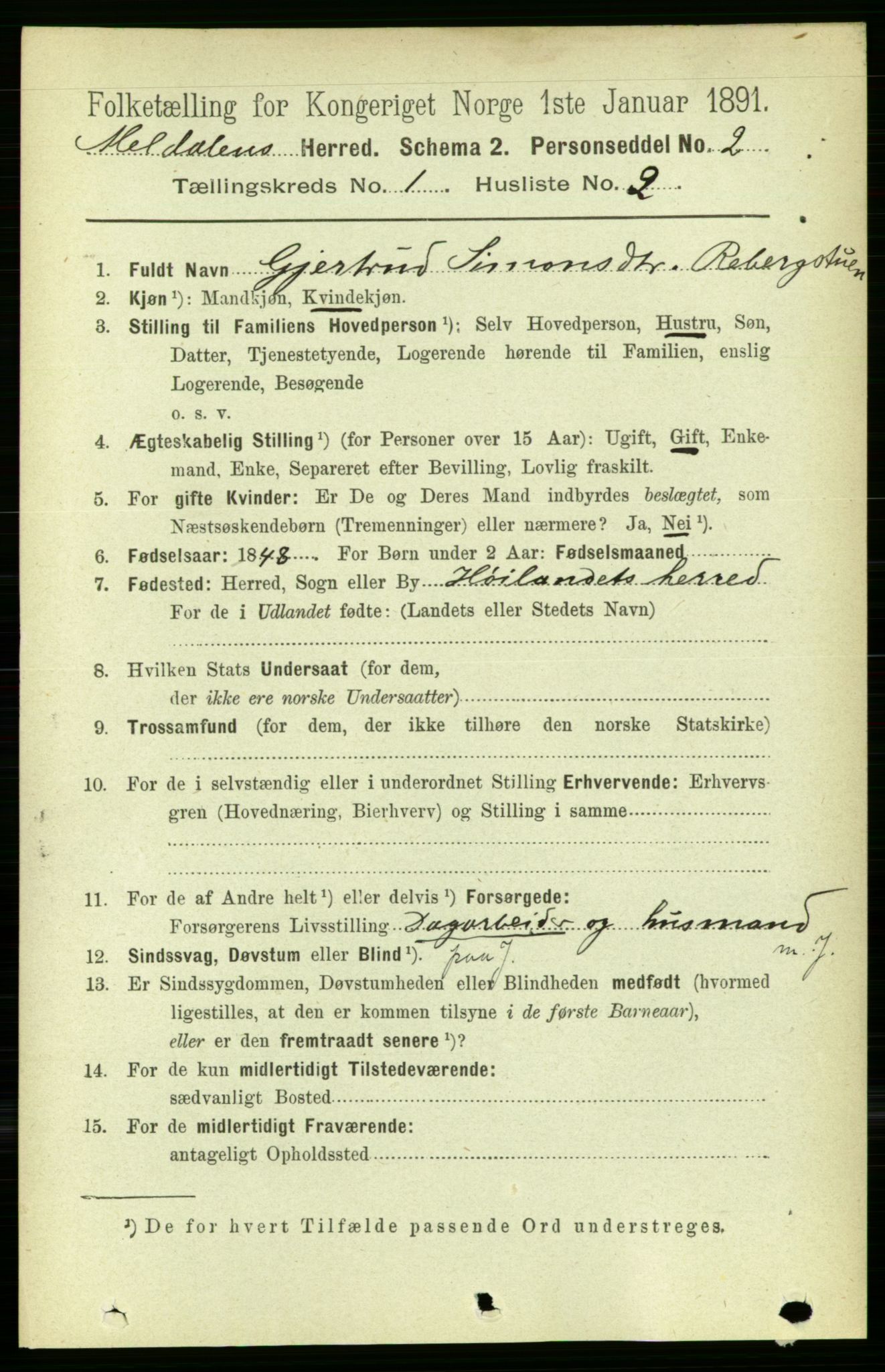 RA, 1891 census for 1636 Meldal, 1891, p. 167