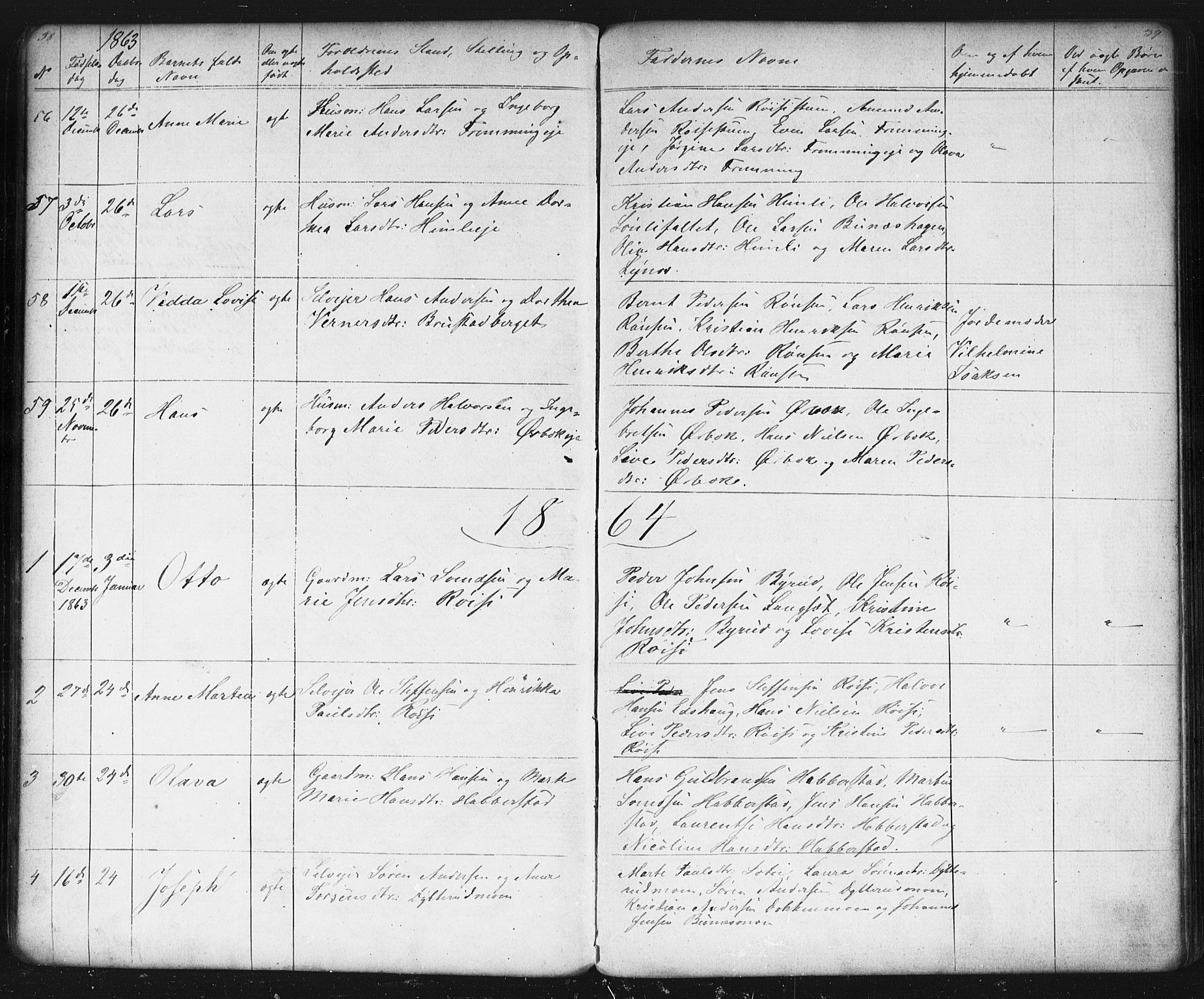 Eidsvoll prestekontor Kirkebøker, AV/SAO-A-10888/G/Gb/L0001: Parish register (copy) no. II 1, 1861-1877, p. 38-39