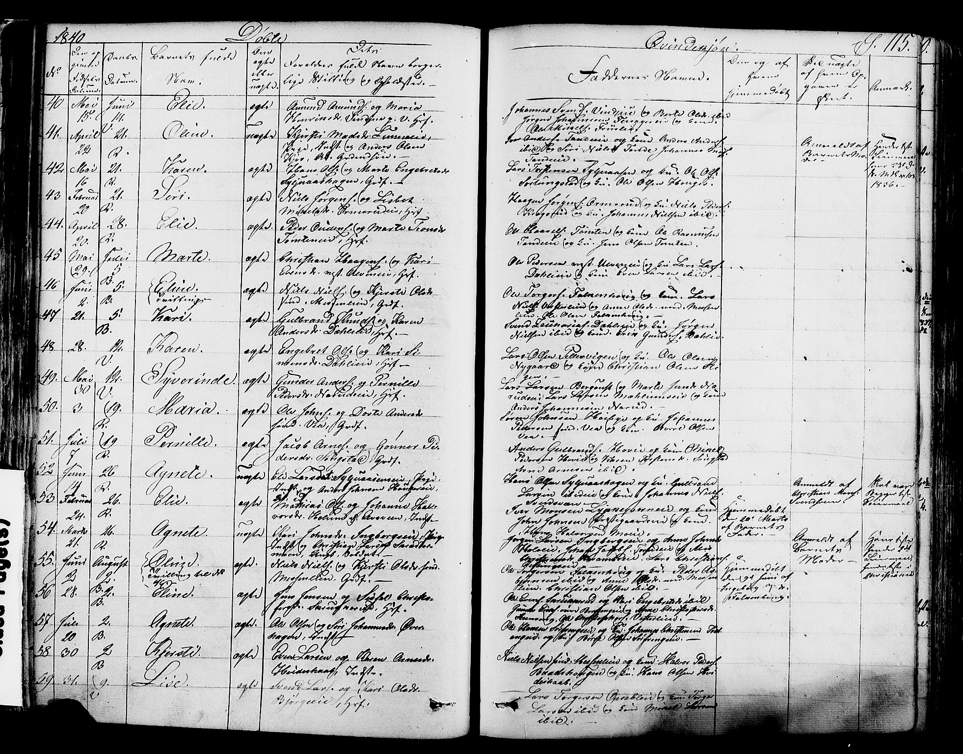 Ringsaker prestekontor, AV/SAH-PREST-014/K/Ka/L0008: Parish register (official) no. 8, 1837-1850, p. 115