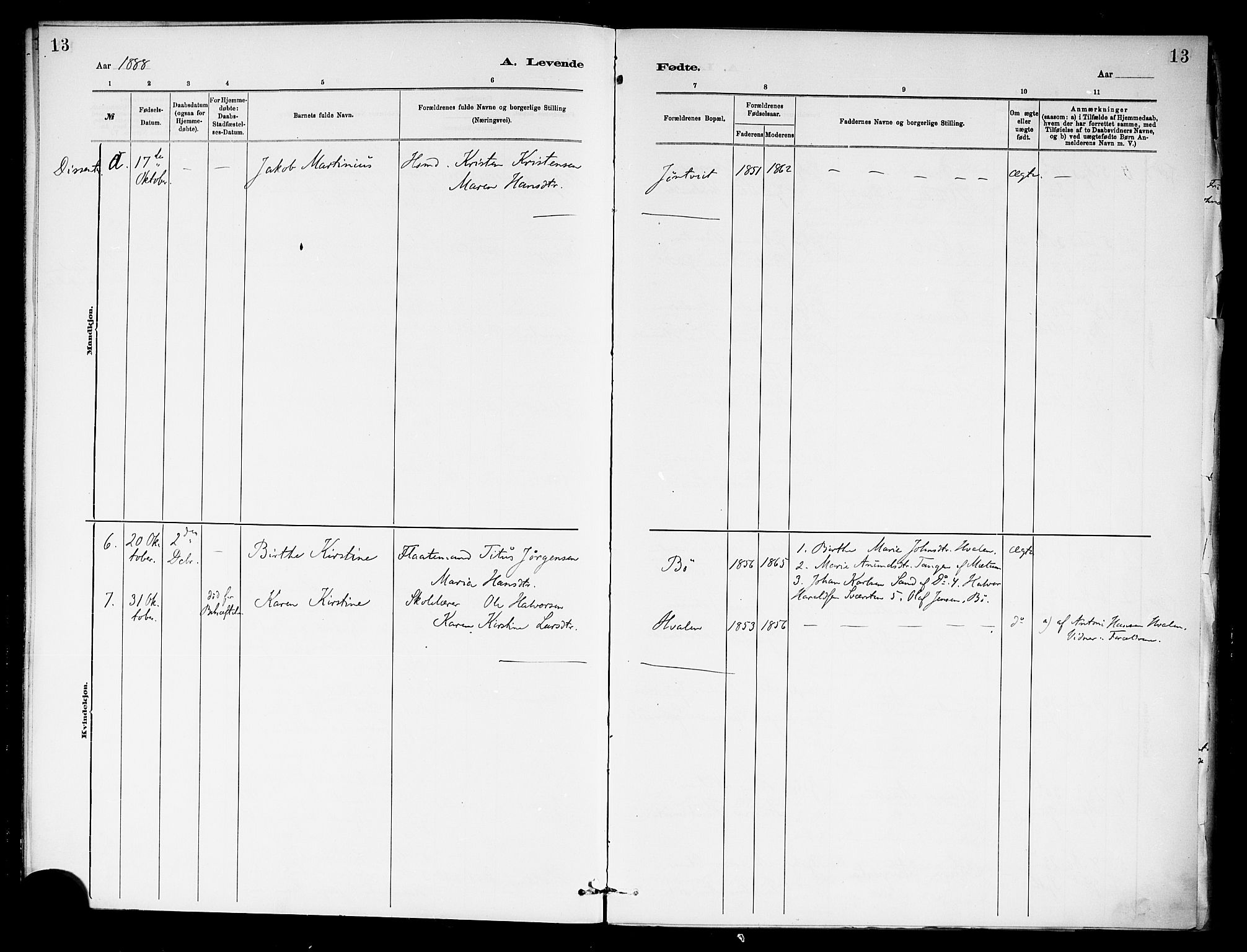 Holla kirkebøker, SAKO/A-272/F/Fa/L0009: Parish register (official) no. 9, 1881-1897, p. 13