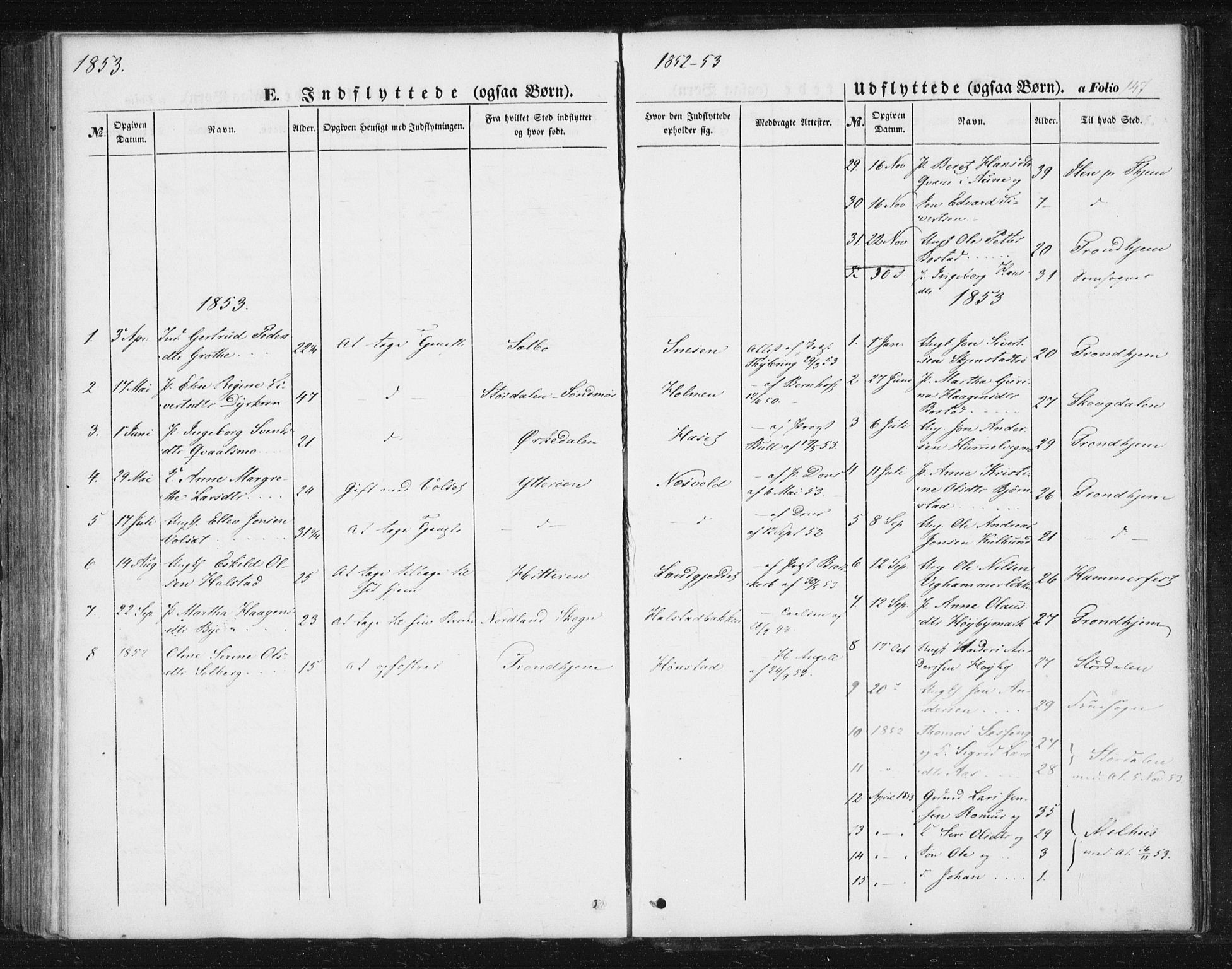 Ministerialprotokoller, klokkerbøker og fødselsregistre - Sør-Trøndelag, SAT/A-1456/616/L0407: Parish register (official) no. 616A04, 1848-1856, p. 147
