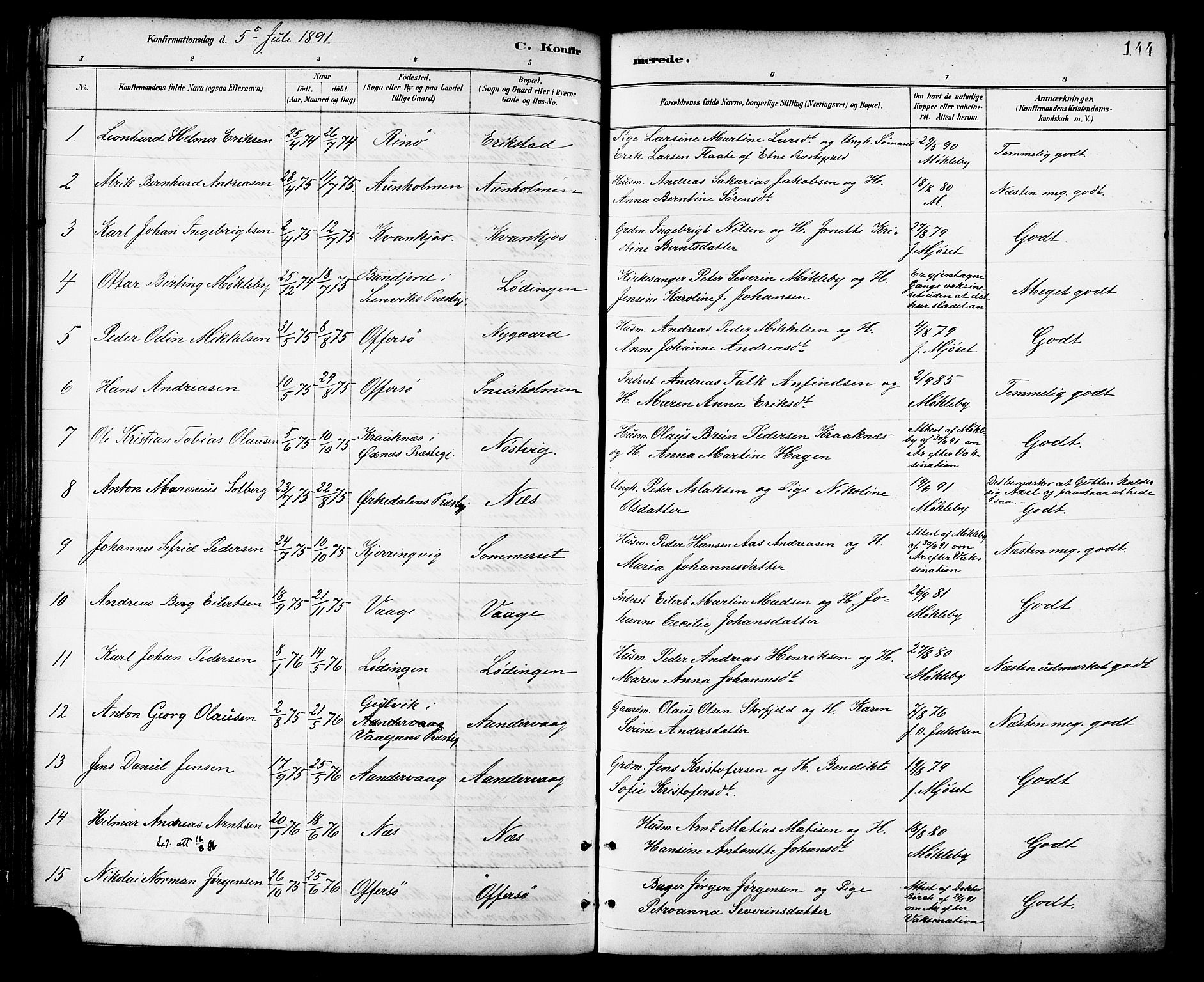Ministerialprotokoller, klokkerbøker og fødselsregistre - Nordland, AV/SAT-A-1459/872/L1035: Parish register (official) no. 872A10, 1884-1896, p. 144