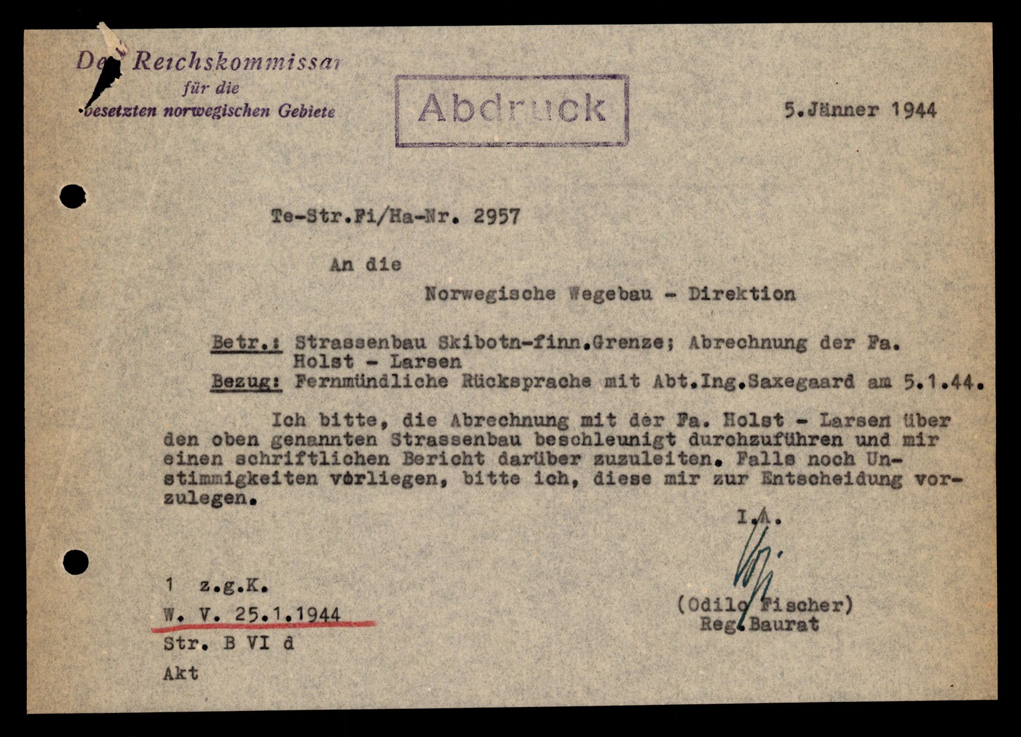 Forsvarets Overkommando. 2 kontor. Arkiv 11.4. Spredte tyske arkivsaker, AV/RA-RAFA-7031/D/Dar/Darb/L0001: Reichskommissariat - Hauptabteilung Technik und Verkehr, 1940-1944, p. 852