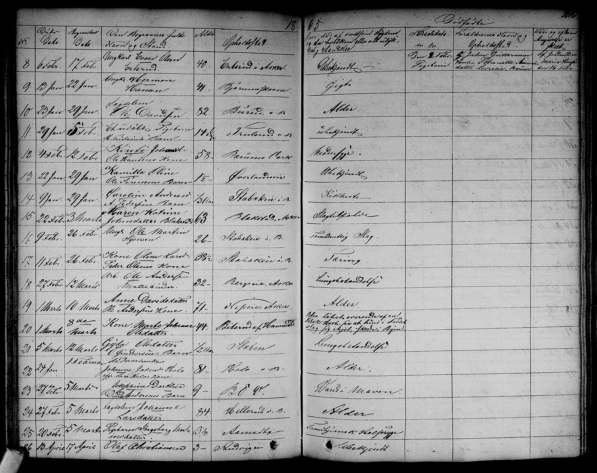 Asker prestekontor Kirkebøker, SAO/A-10256a/F/Fa/L0011: Parish register (official) no. I 11, 1825-1878, p. 210