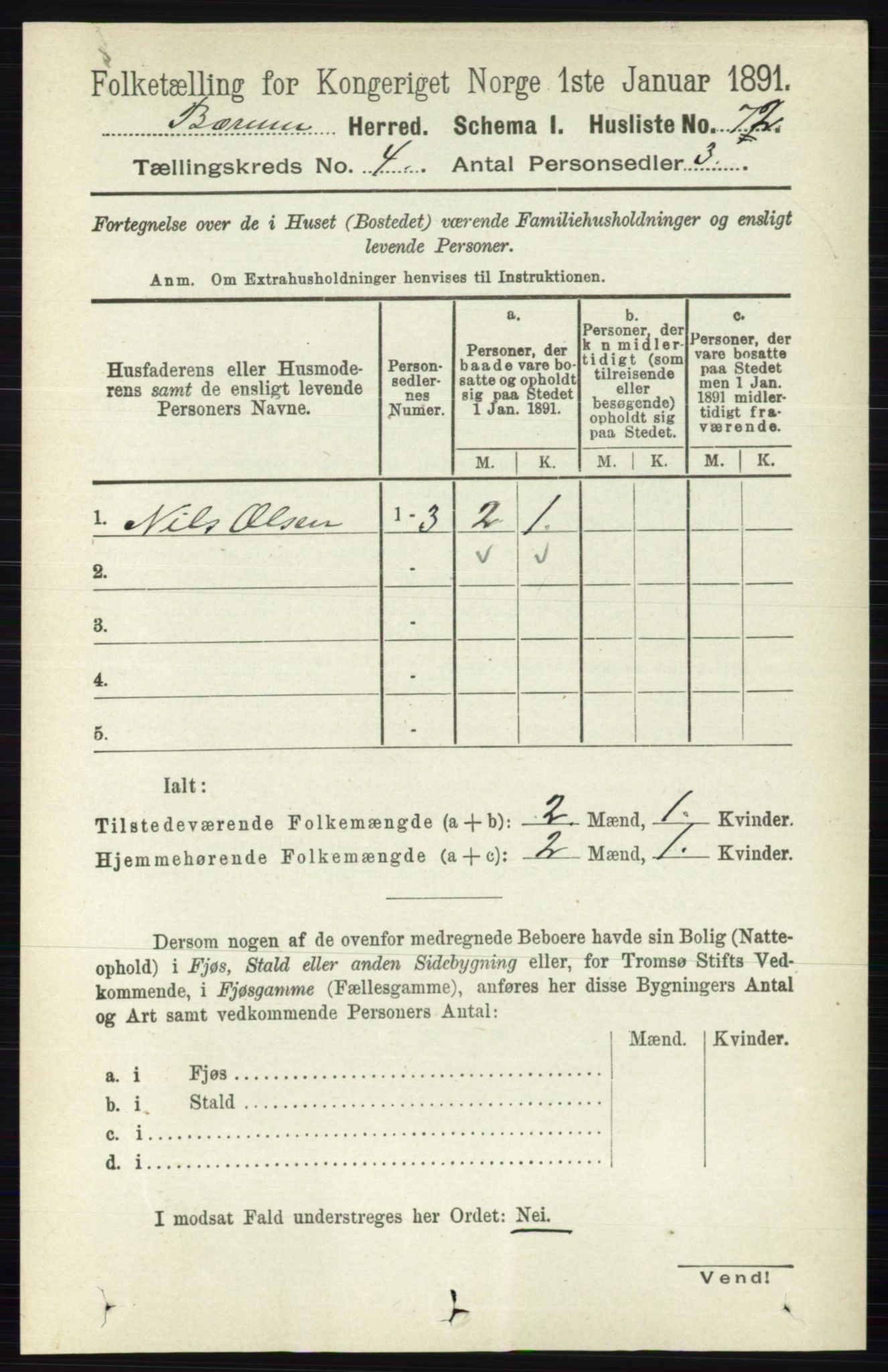 RA, 1891 census for 0219 Bærum, 1891, p. 2477