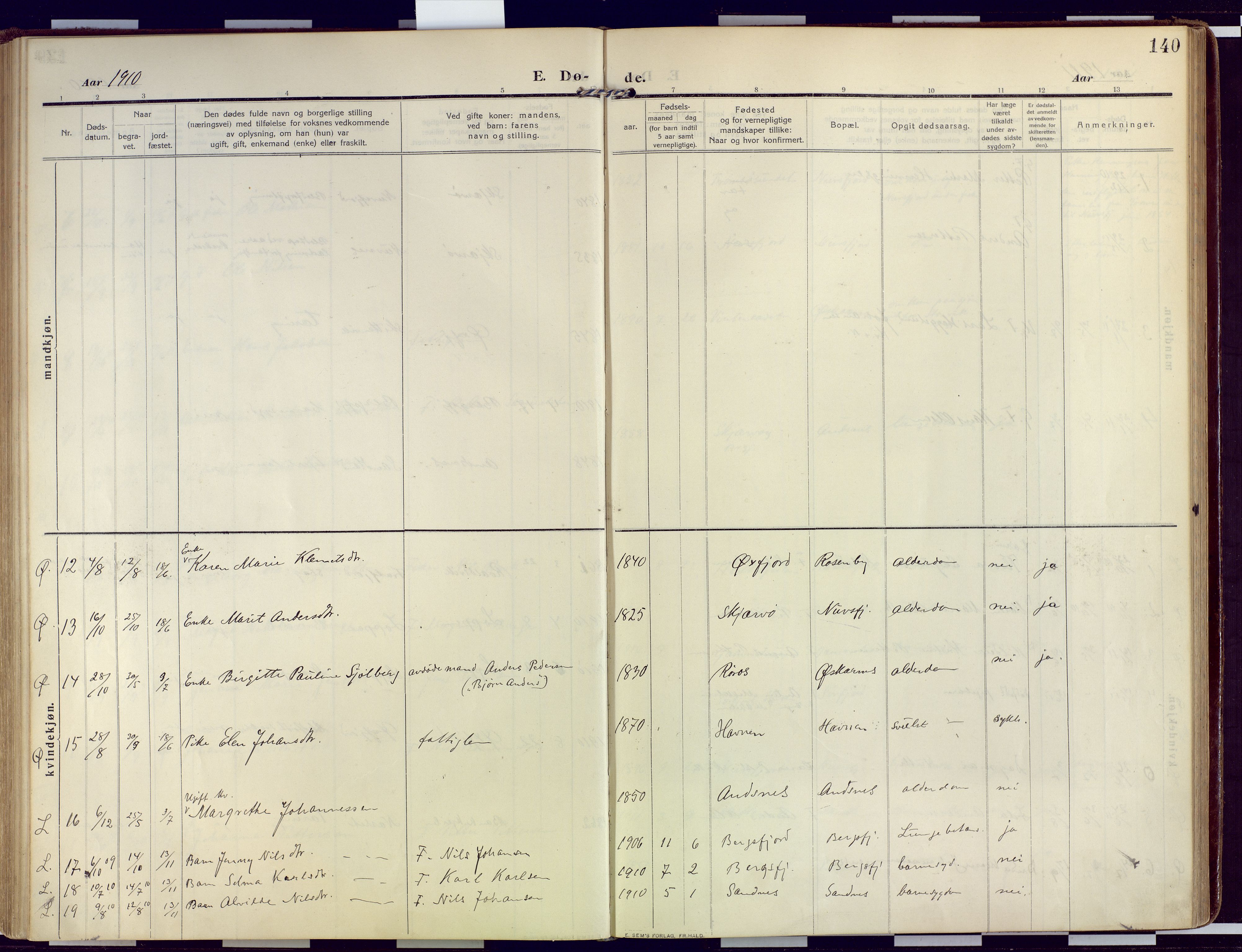 Loppa sokneprestkontor, AV/SATØ-S-1339/H/Ha/L0011kirke: Parish register (official) no. 11, 1909-1919, p. 140