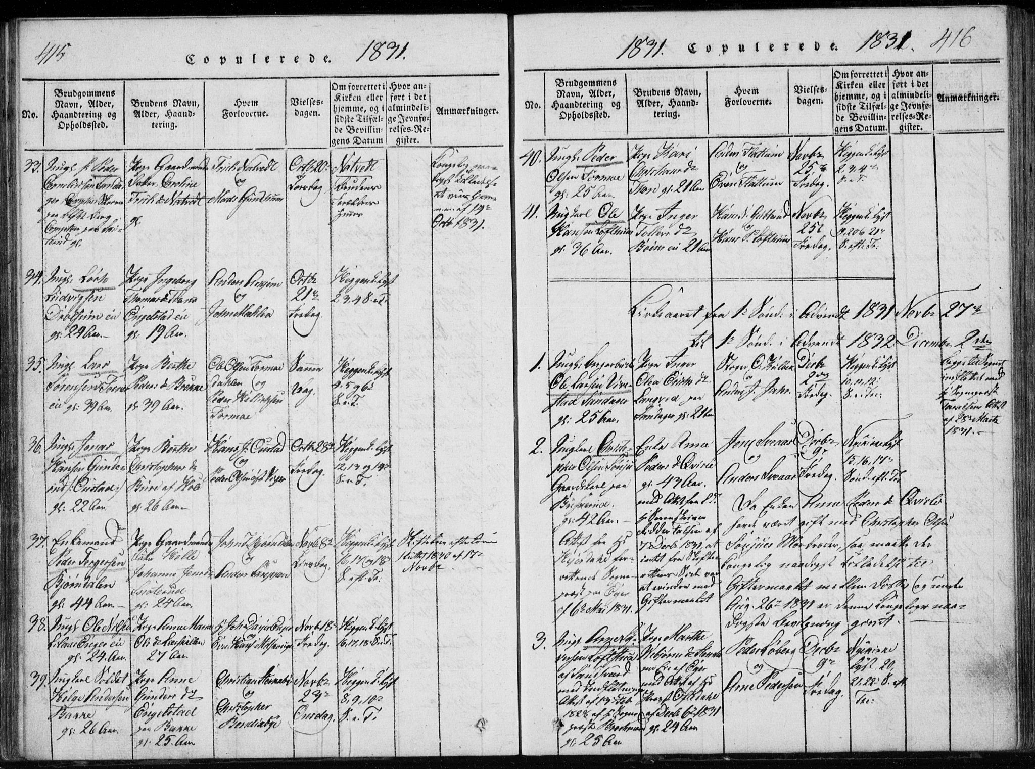 Modum kirkebøker, SAKO/A-234/G/Ga/L0002: Parish register (copy) no. I 2, 1824-1832, p. 415-416