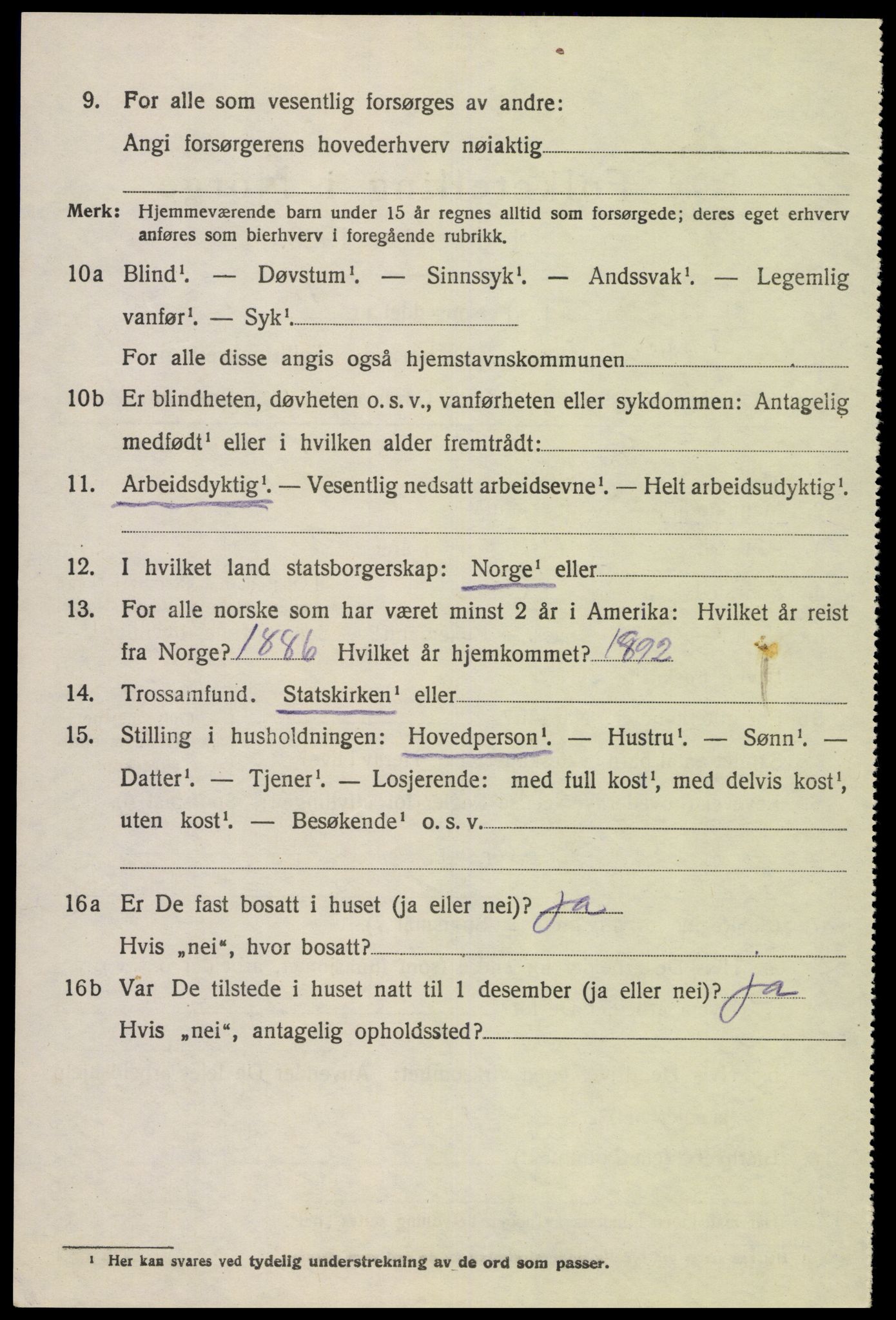 SAK, 1920 census for Fjotland, 1920, p. 1619