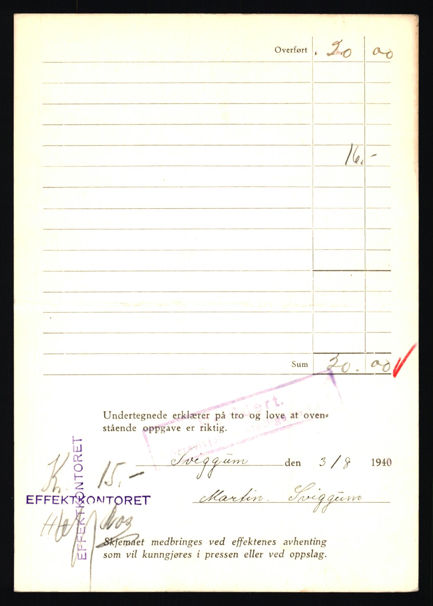 Justisdepartementet, Oppgjørsavdelingen, AV/RA-S-1056/G/Gb/L0082: Oppgaver over ettersøkte sivile effekter: Sviggum - Sørensen, G., 1940-1942