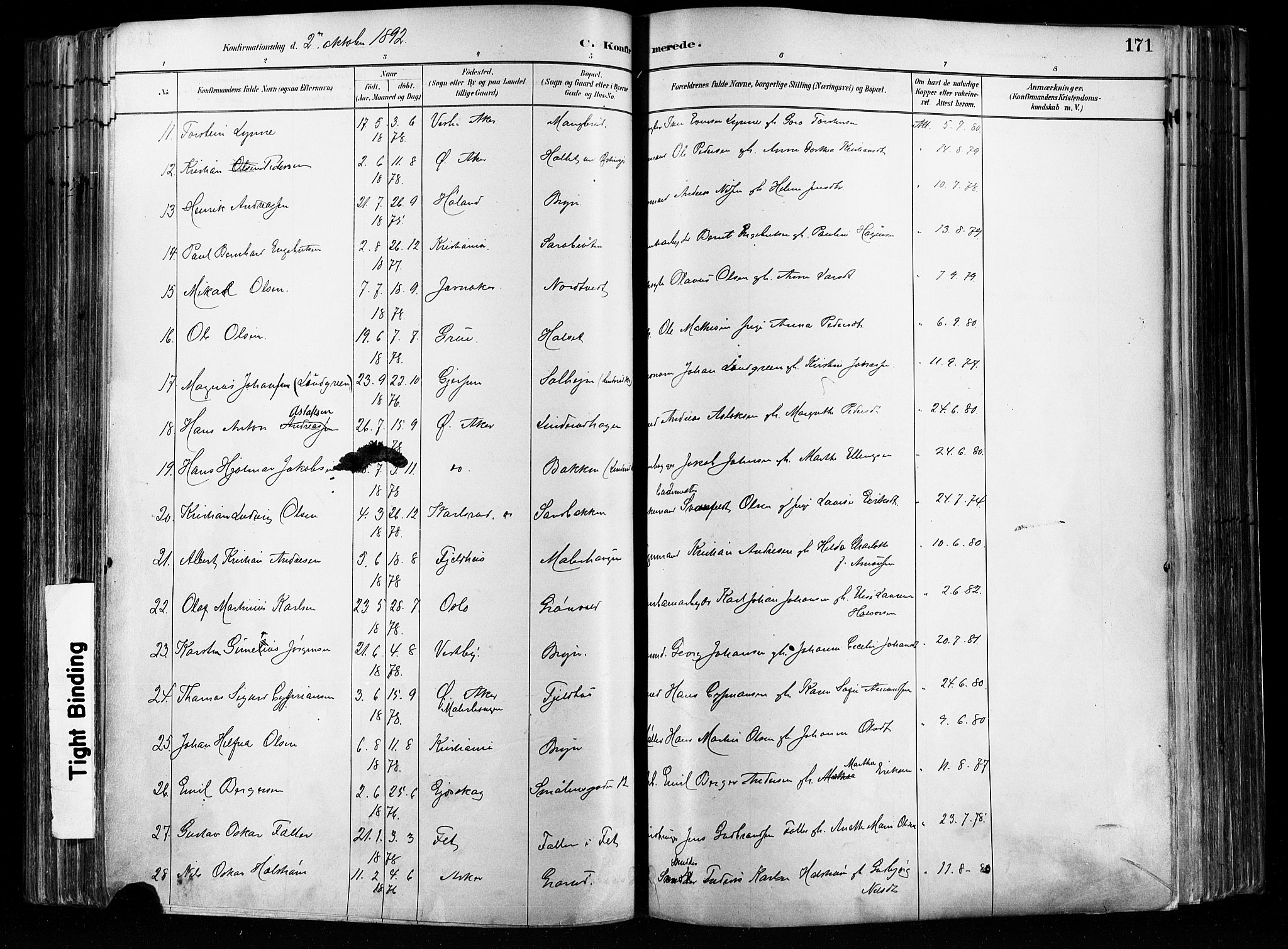 Østre Aker prestekontor Kirkebøker, SAO/A-10840/F/Fa/L0008: Parish register (official) no. I 8, 1883-1894, p. 171