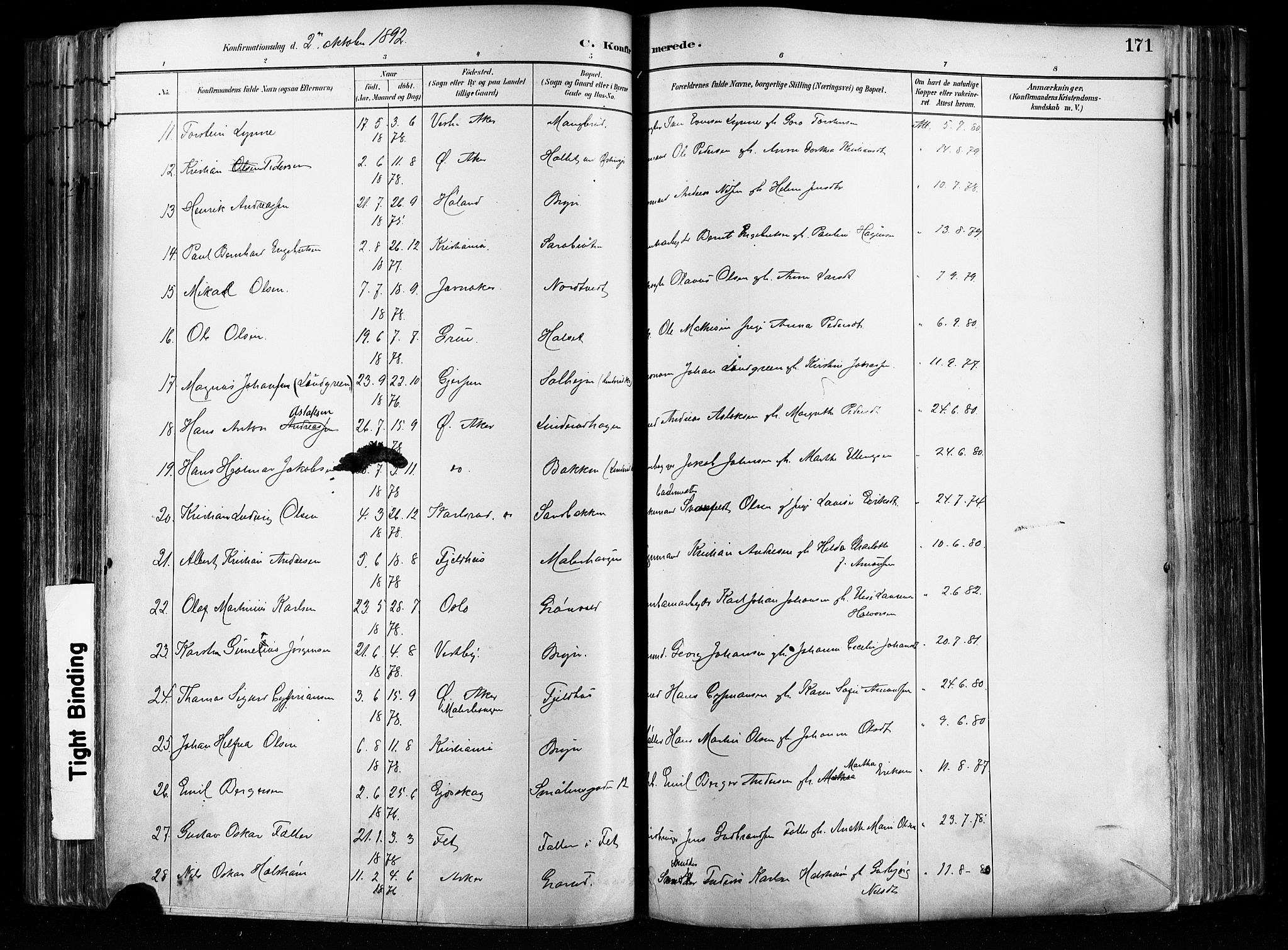 Østre Aker prestekontor Kirkebøker, AV/SAO-A-10840/F/Fa/L0008: Parish register (official) no. I 8, 1883-1894, p. 171