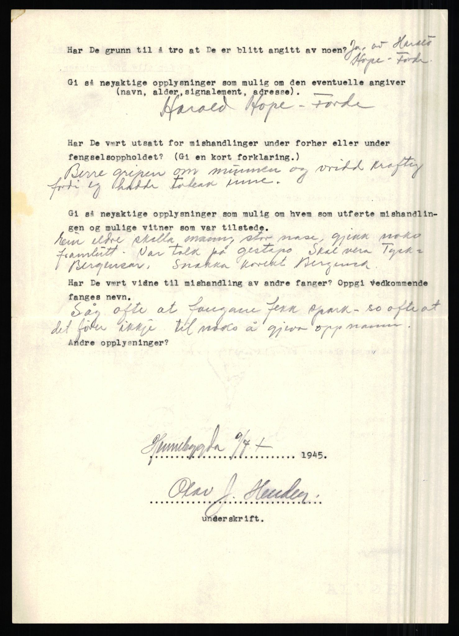Rikspolitisjefen, AV/RA-S-1560/L/L0007: Heen, Erik C. - Iversen, Trygve, 1940-1945, p. 12