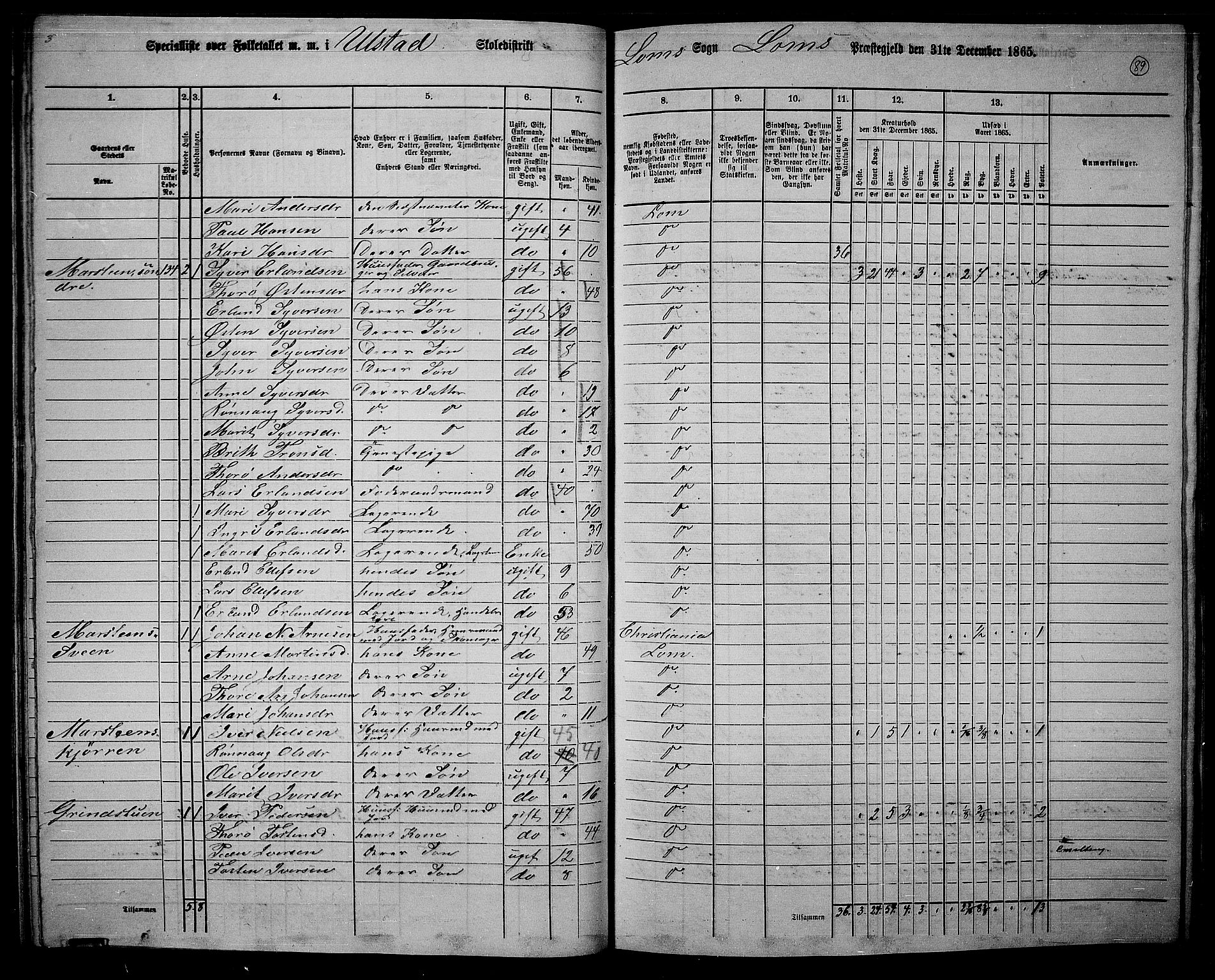 RA, 1865 census for Lom, 1865, p. 82