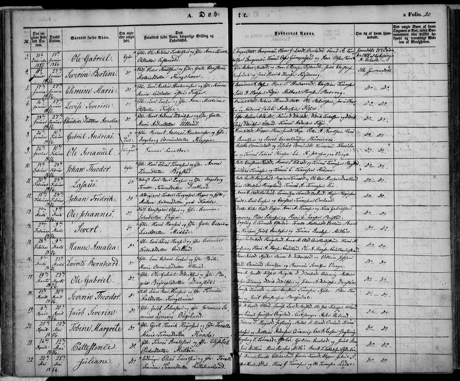 Flekkefjord sokneprestkontor, AV/SAK-1111-0012/F/Fa/Fab/L0004: Parish register (official) no. A 4, 1850-1875, p. 20