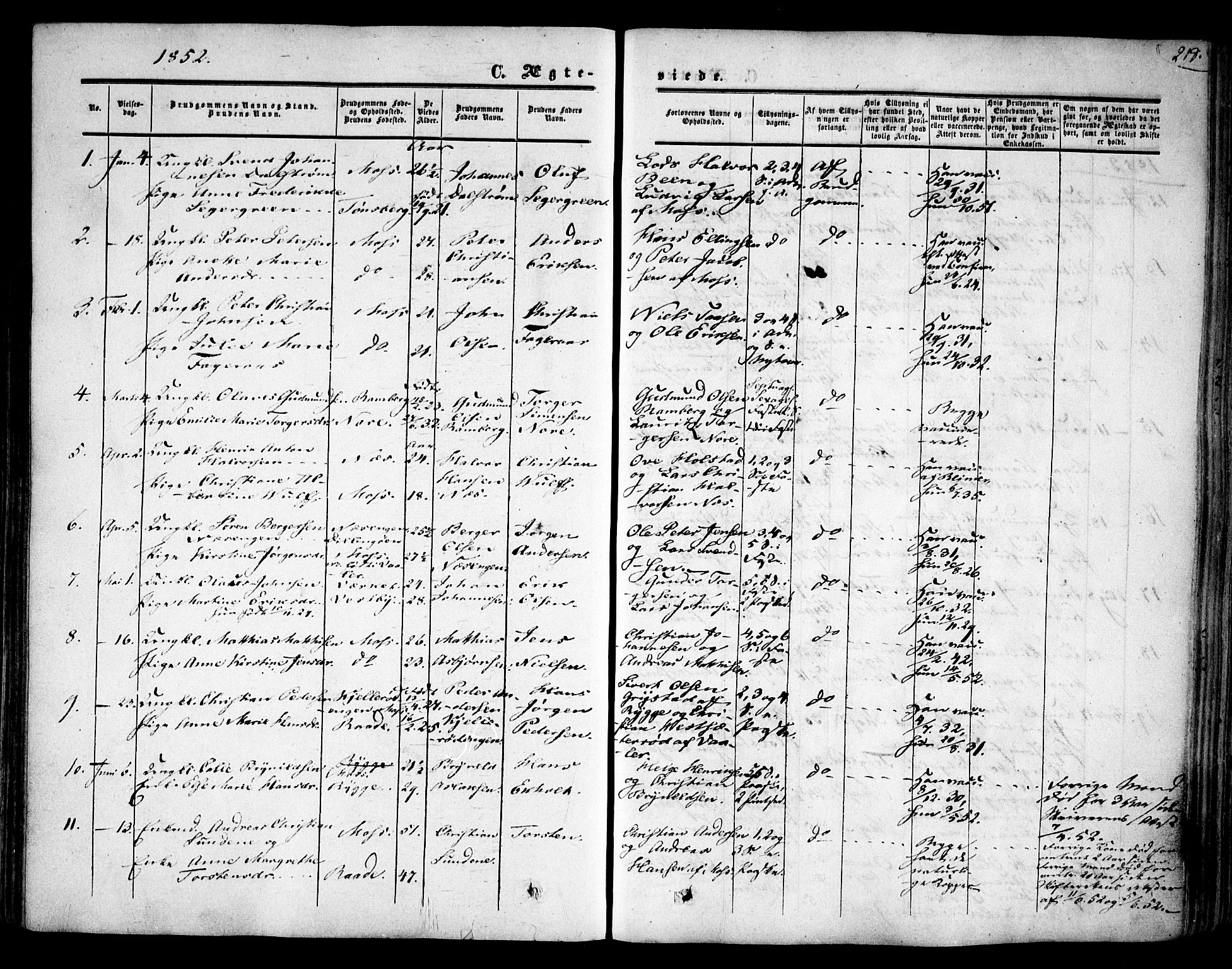 Moss prestekontor Kirkebøker, SAO/A-2003/F/Fa/L0008: Parish register (official) no. I 8, 1852-1869, p. 218