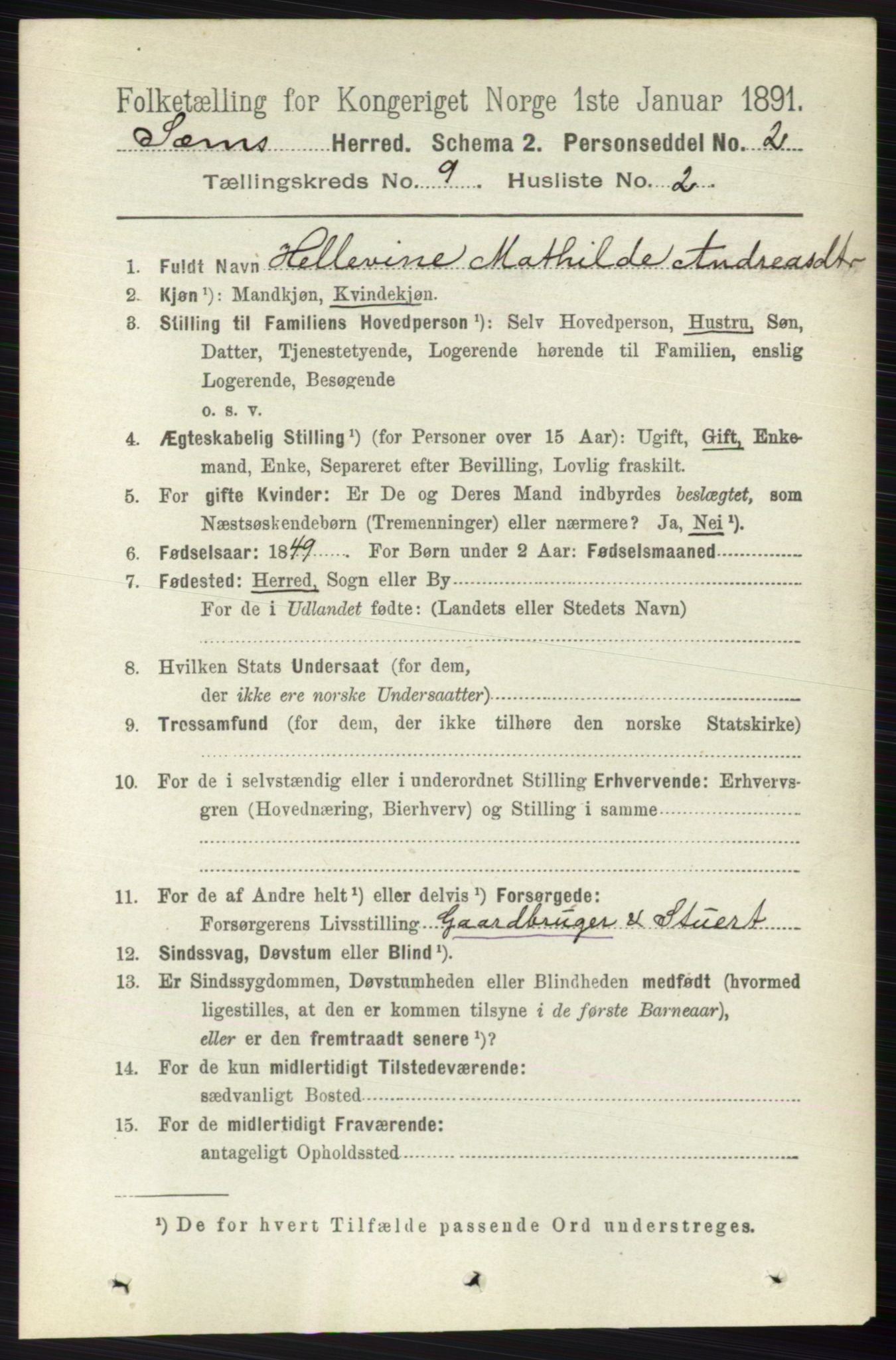 RA, 1891 census for 0721 Sem, 1891, p. 4254