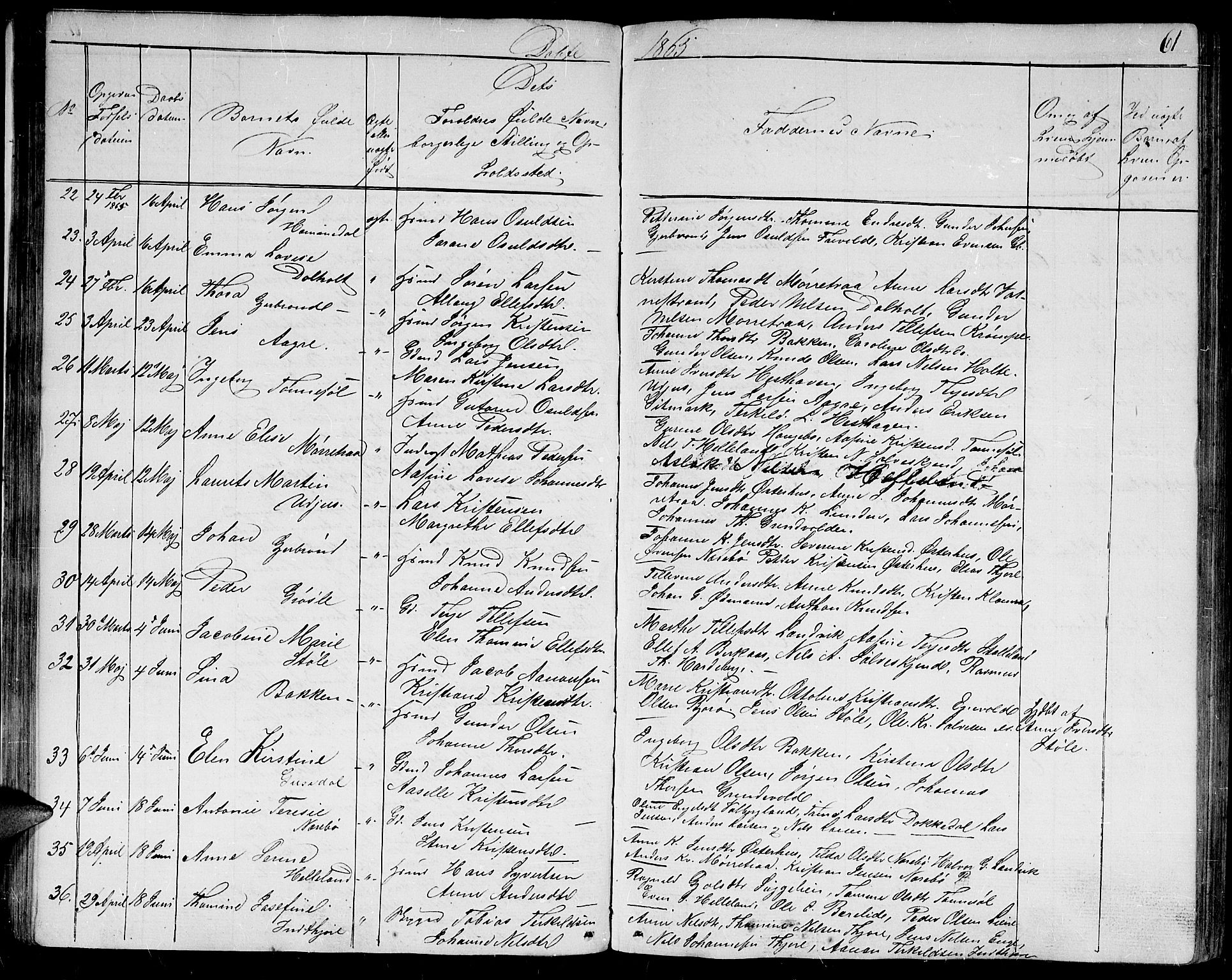 Hommedal sokneprestkontor, AV/SAK-1111-0023/F/Fb/Fbb/L0005: Parish register (copy) no. B 5, 1850-1869, p. 61