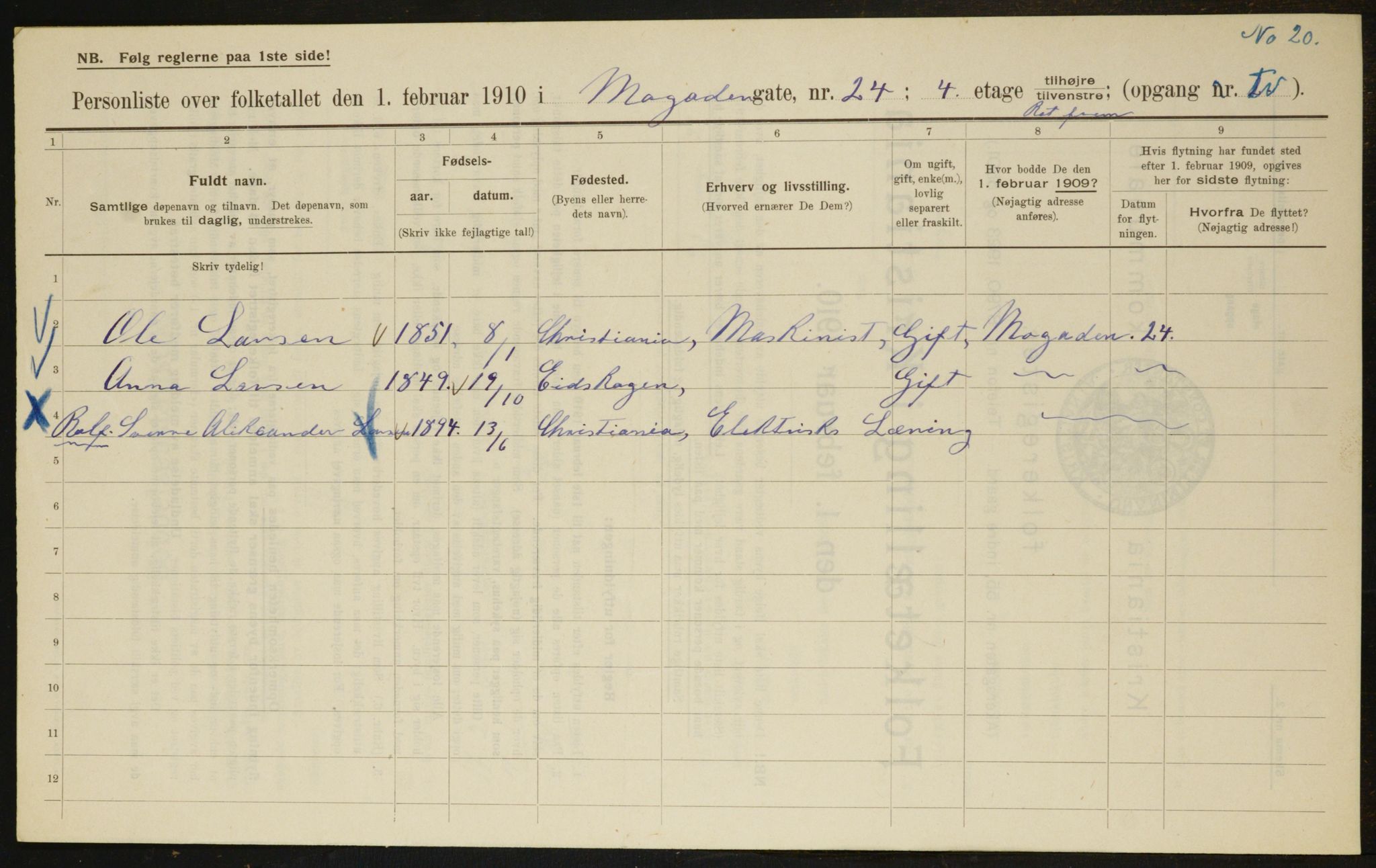 OBA, Municipal Census 1910 for Kristiania, 1910, p. 63472