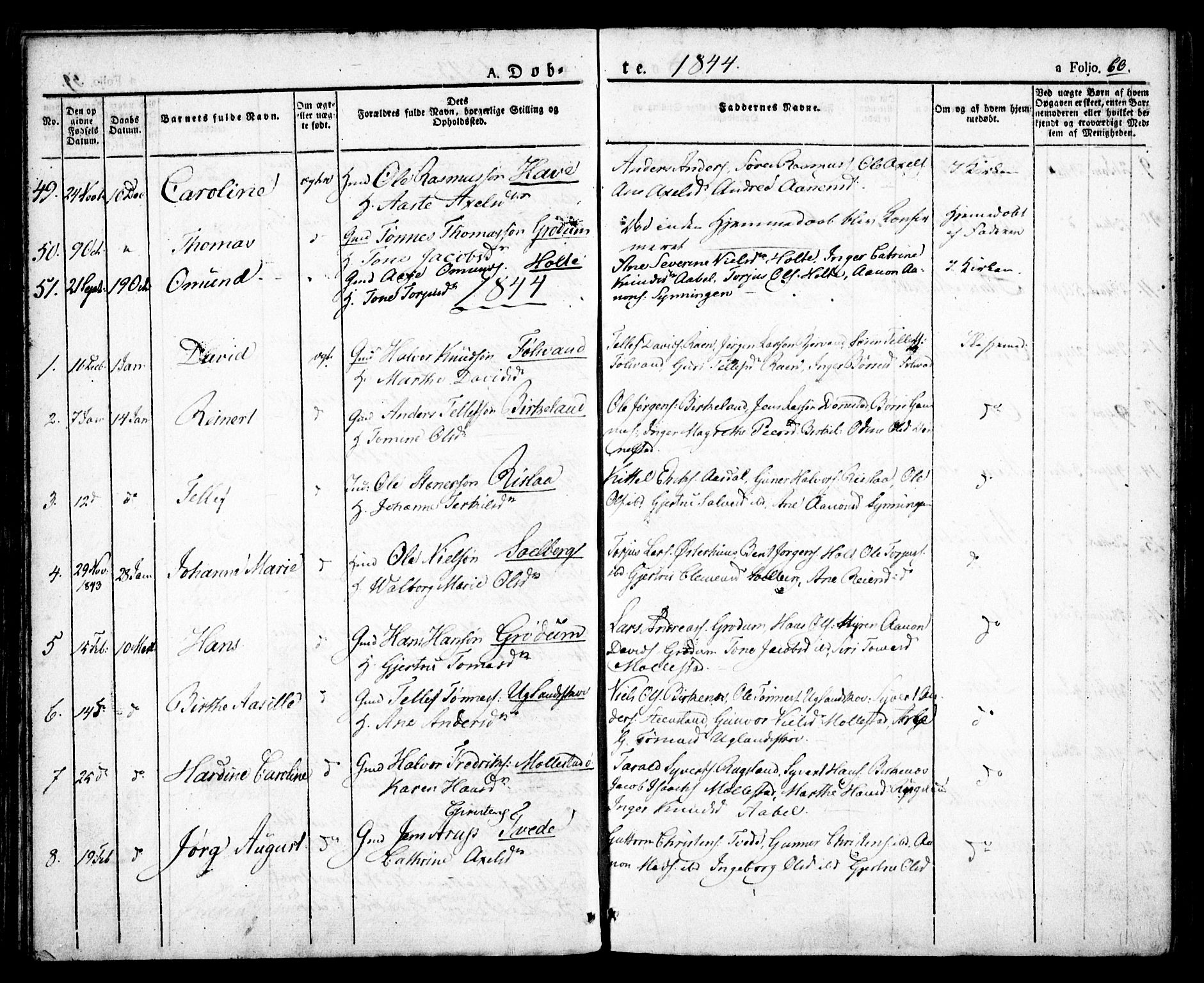 Birkenes sokneprestkontor, AV/SAK-1111-0004/F/Fa/L0001: Parish register (official) no. A 1, 1829-1849, p. 60