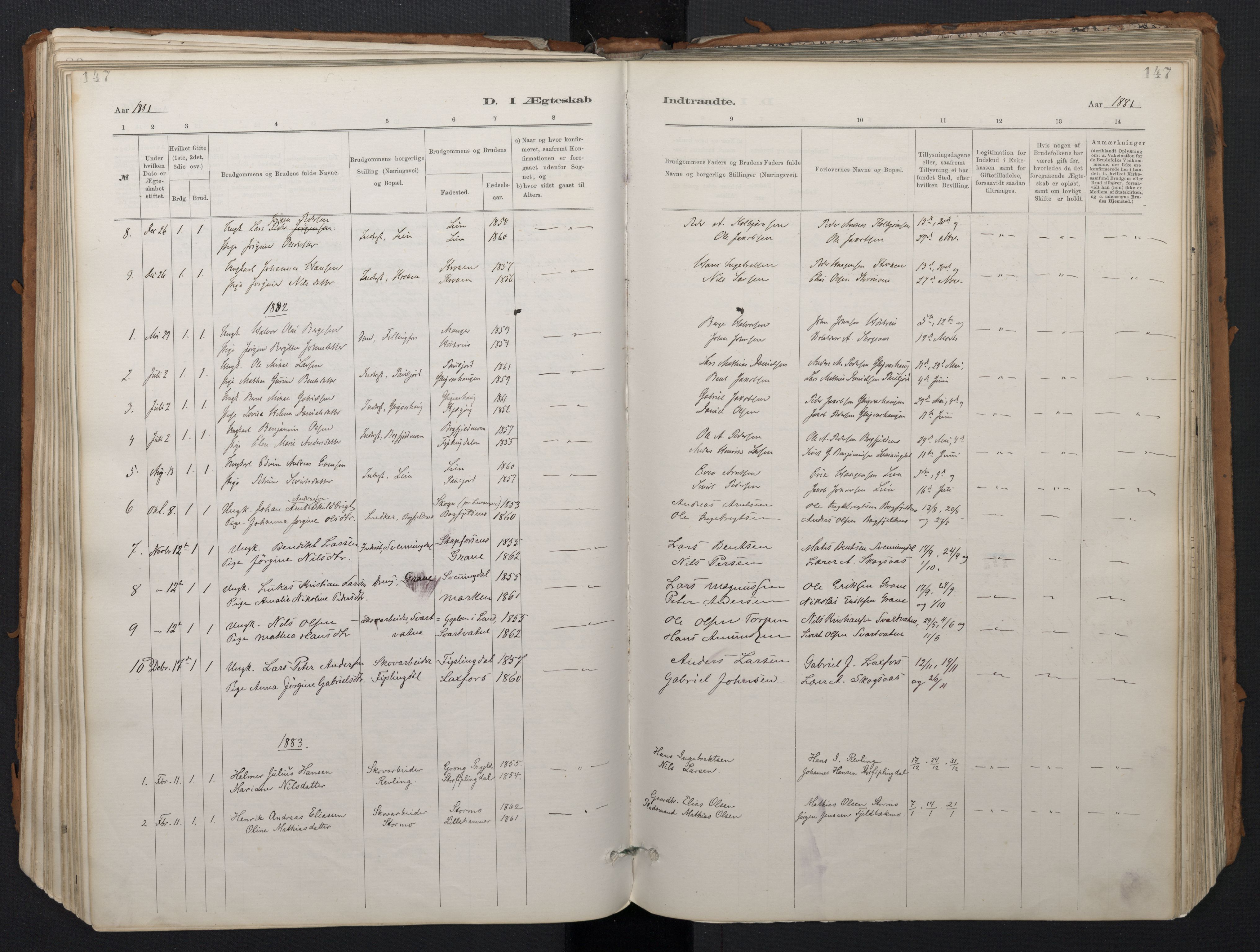 Ministerialprotokoller, klokkerbøker og fødselsregistre - Nordland, SAT/A-1459/824/L0338: Parish register (official) no. 824A01, 1880-1915, p. 147