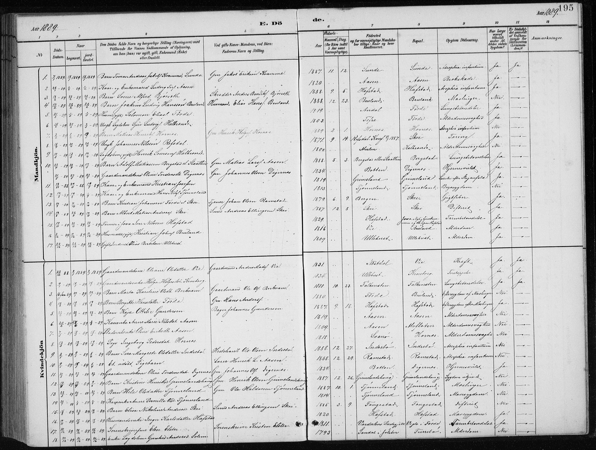 Førde sokneprestembete, SAB/A-79901/H/Hab/Haba/L0002: Parish register (copy) no. A 2, 1881-1898, p. 195