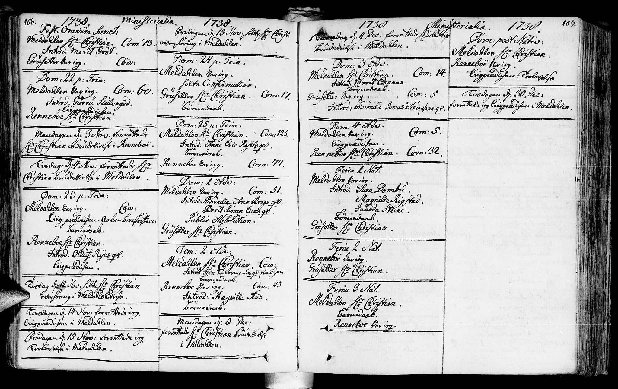 Ministerialprotokoller, klokkerbøker og fødselsregistre - Sør-Trøndelag, SAT/A-1456/672/L0850: Parish register (official) no. 672A03, 1725-1751, p. 166-167