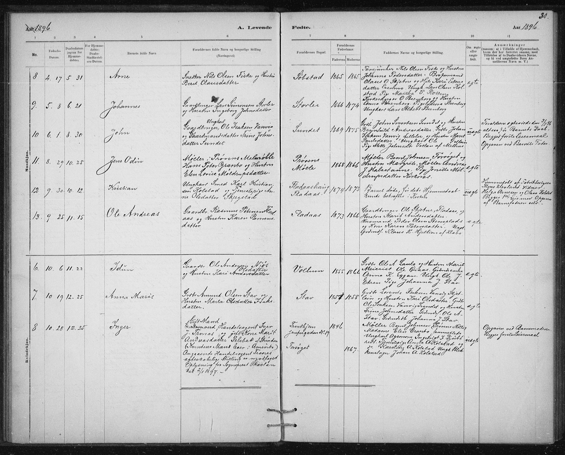 Ministerialprotokoller, klokkerbøker og fødselsregistre - Sør-Trøndelag, SAT/A-1456/613/L0392: Parish register (official) no. 613A01, 1887-1906, p. 30