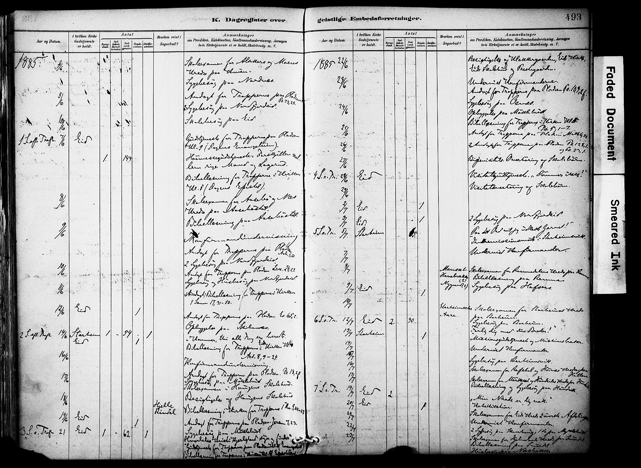 Eid sokneprestembete, AV/SAB-A-82301/H/Haa/Haab/L0001: Parish register (official) no. B 1, 1879-1906, p. 493