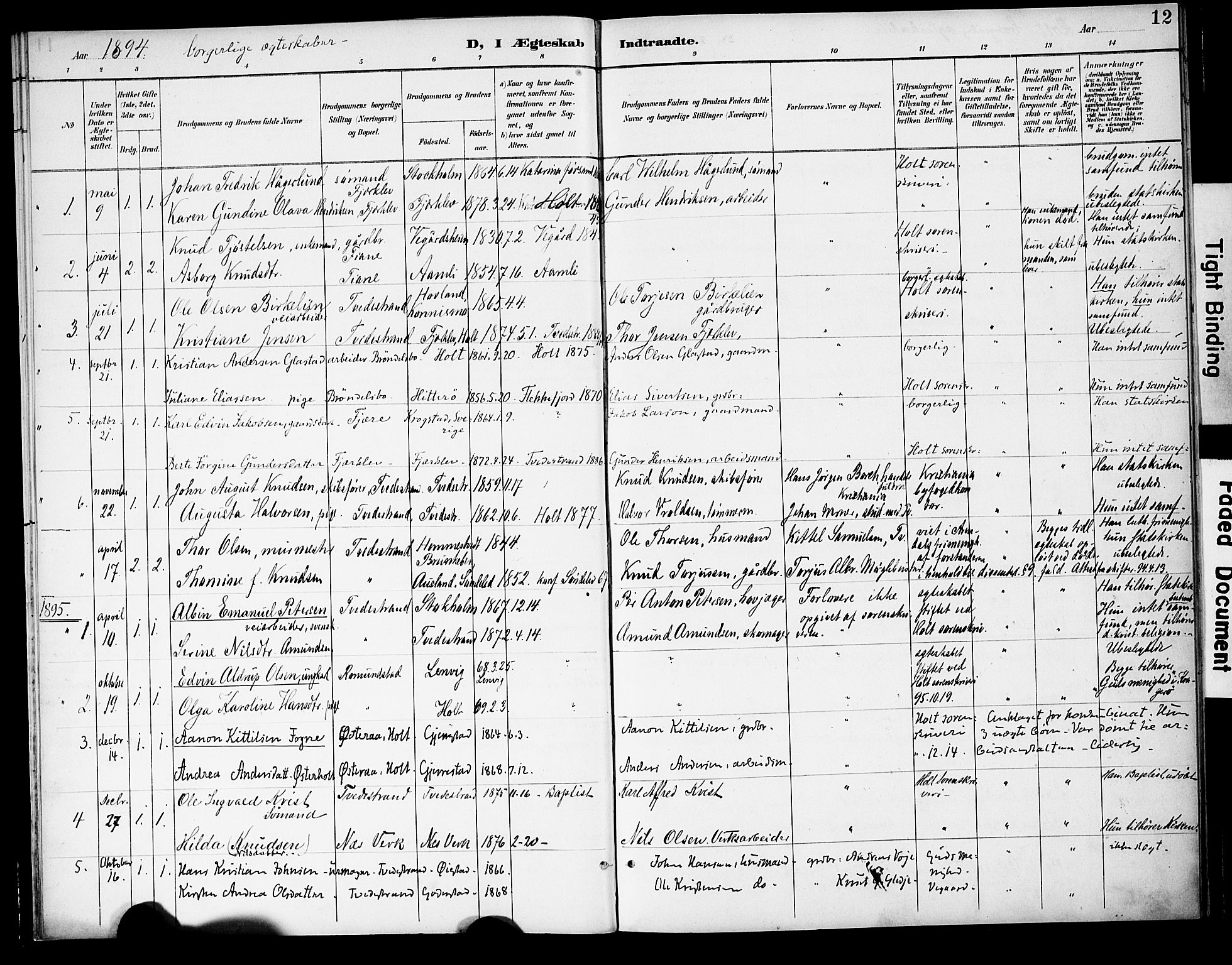 Holt sokneprestkontor, SAK/1111-0021/F/Fa/L0011: Parish register (official) no. A 11, 1880-1931, p. 12