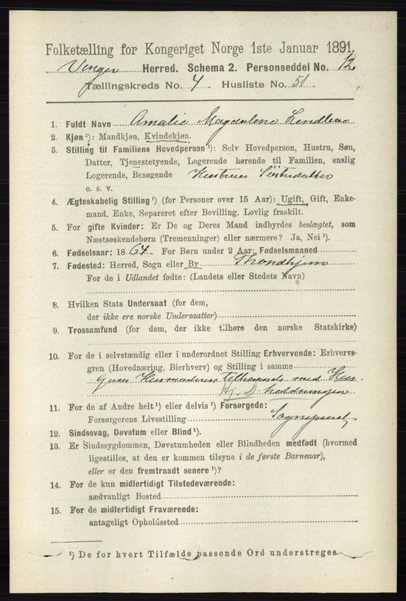 RA, 1891 census for 0421 Vinger, 1891, p. 1932