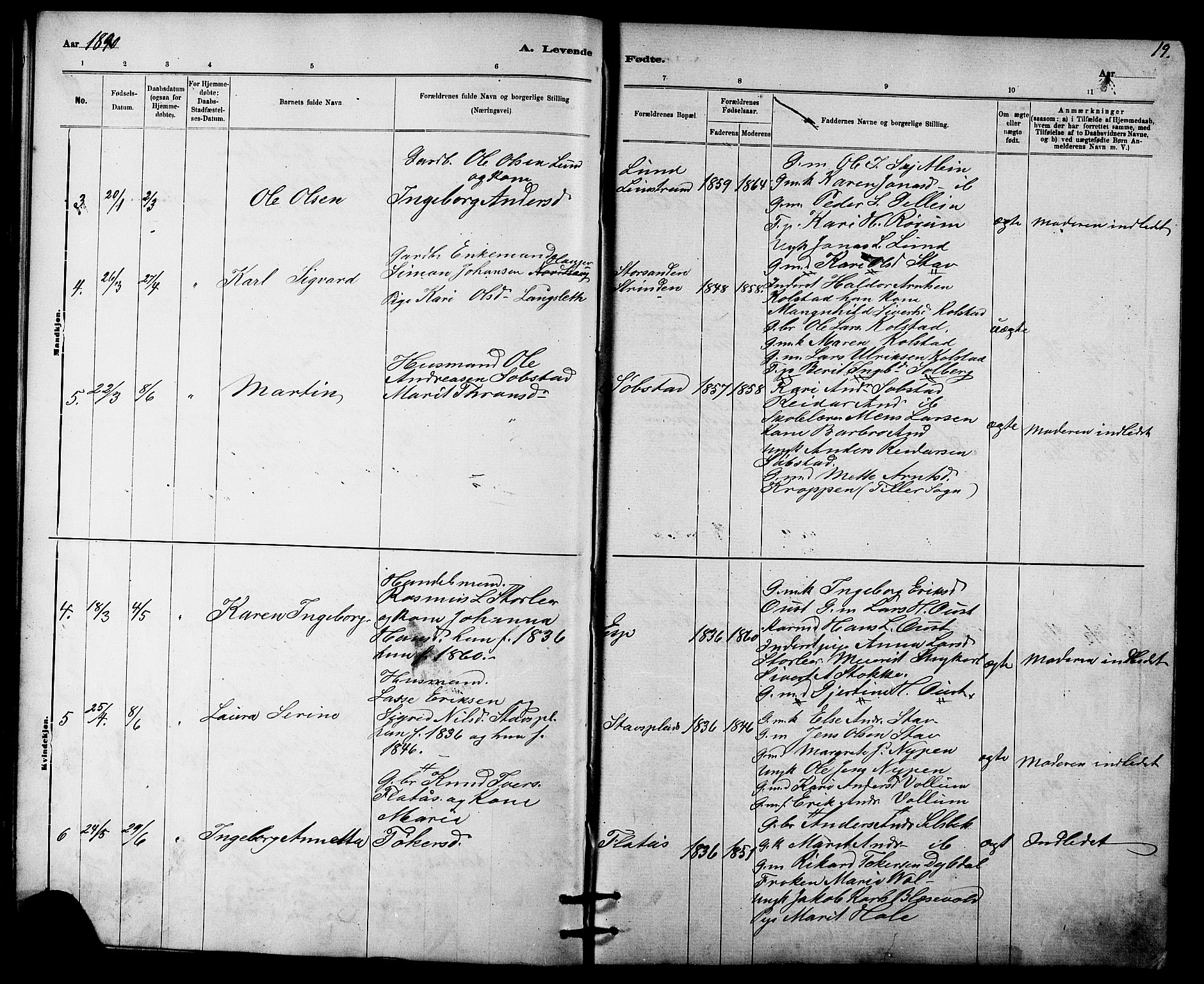 Ministerialprotokoller, klokkerbøker og fødselsregistre - Sør-Trøndelag, SAT/A-1456/613/L0395: Parish register (copy) no. 613C03, 1887-1909, p. 19