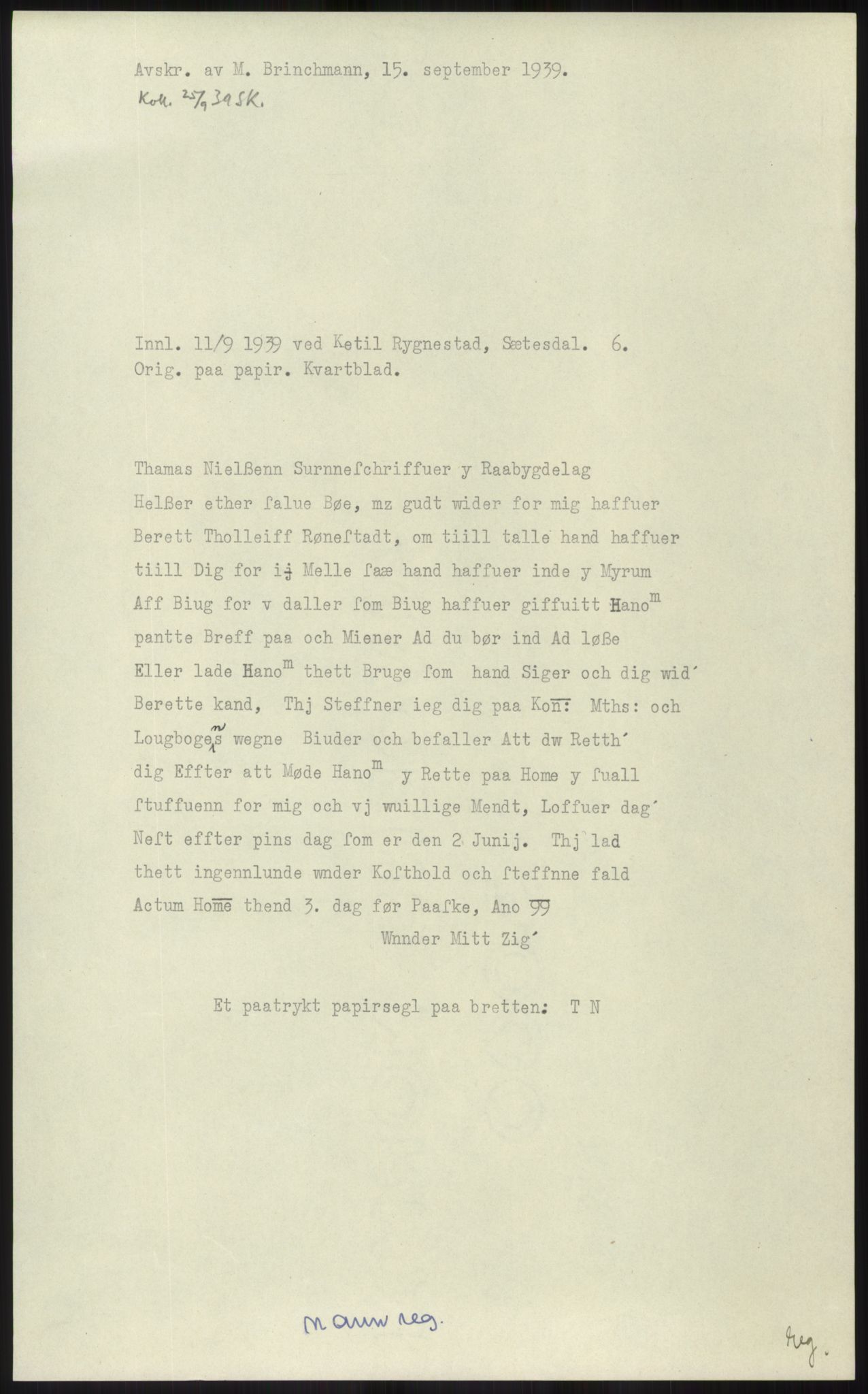 Samlinger til kildeutgivelse, Diplomavskriftsamlingen, RA/EA-4053/H/Ha, p. 1689