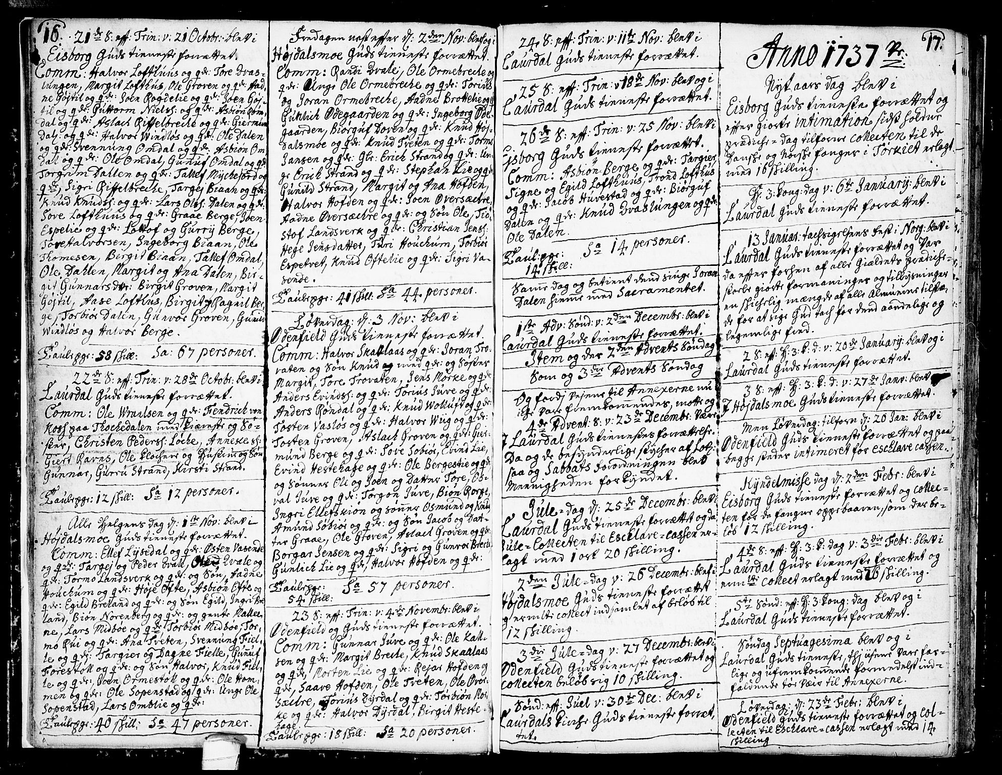 Lårdal kirkebøker, SAKO/A-284/F/Fa/L0002: Parish register (official) no. I 2, 1734-1754, p. 16-17
