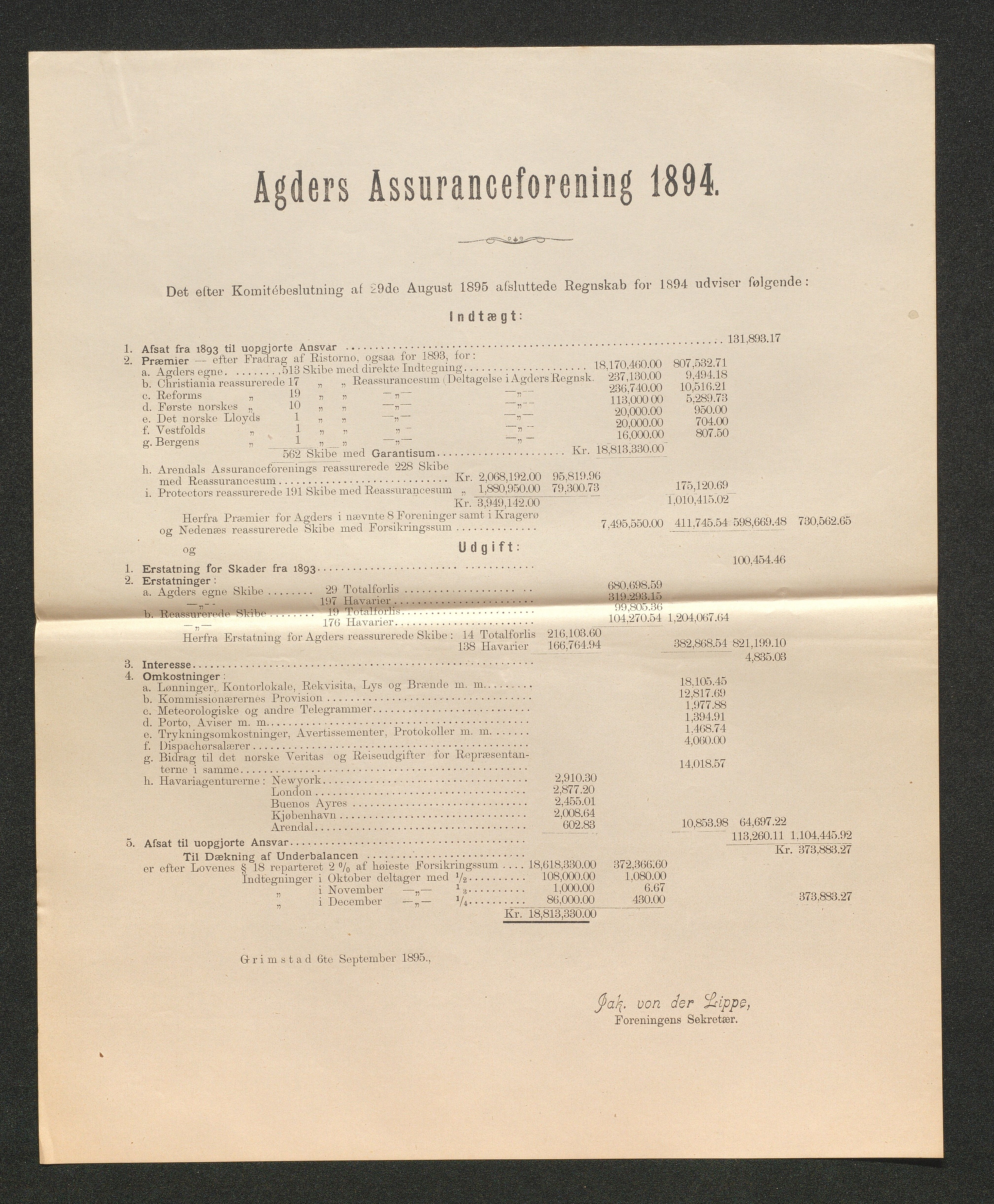 Agders Gjensidige Assuranceforening, AAKS/PA-1718/05/L0003: Regnskap, seilavdeling, pakkesak, 1890-1912