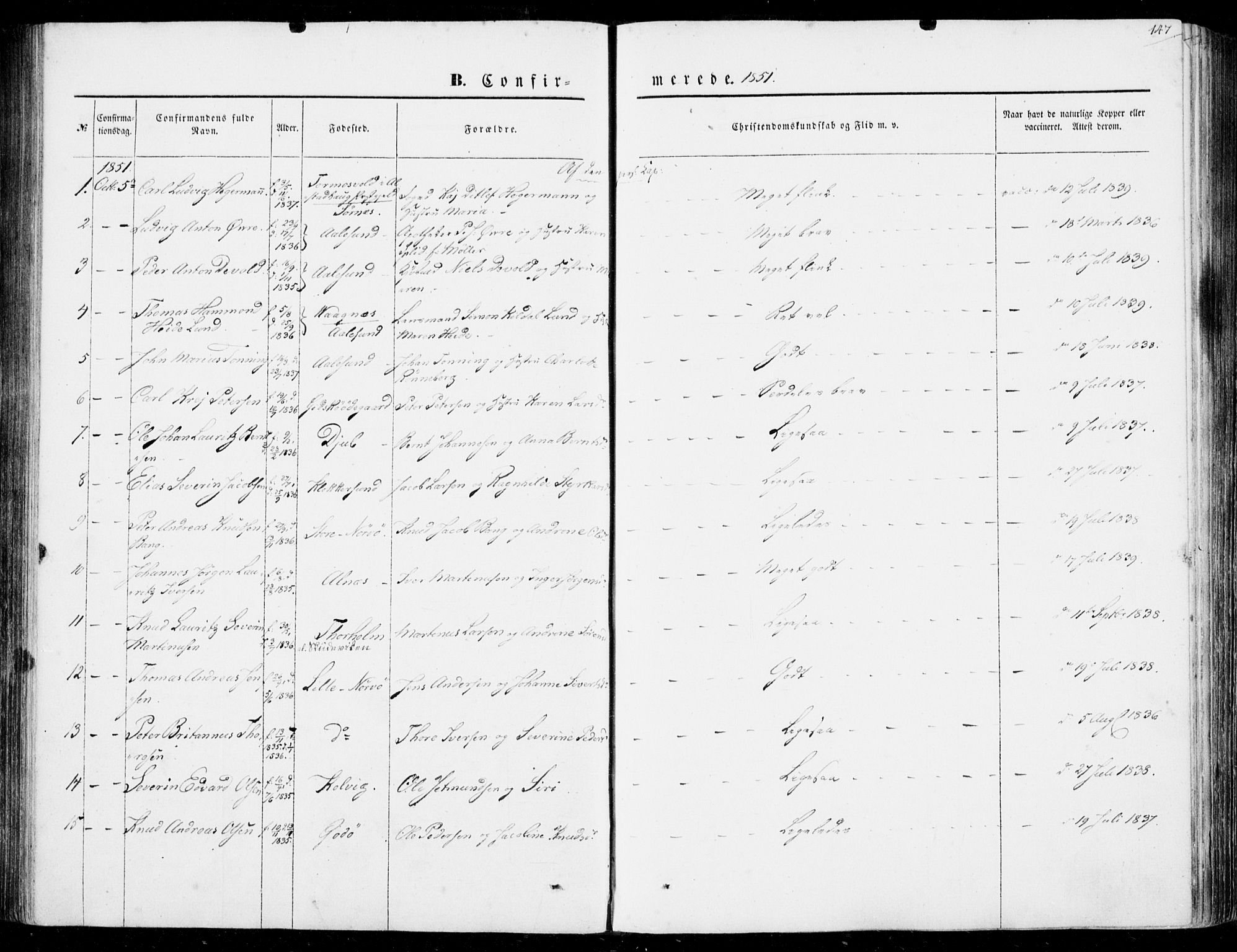 Ministerialprotokoller, klokkerbøker og fødselsregistre - Møre og Romsdal, AV/SAT-A-1454/528/L0397: Parish register (official) no. 528A08, 1848-1858, p. 147