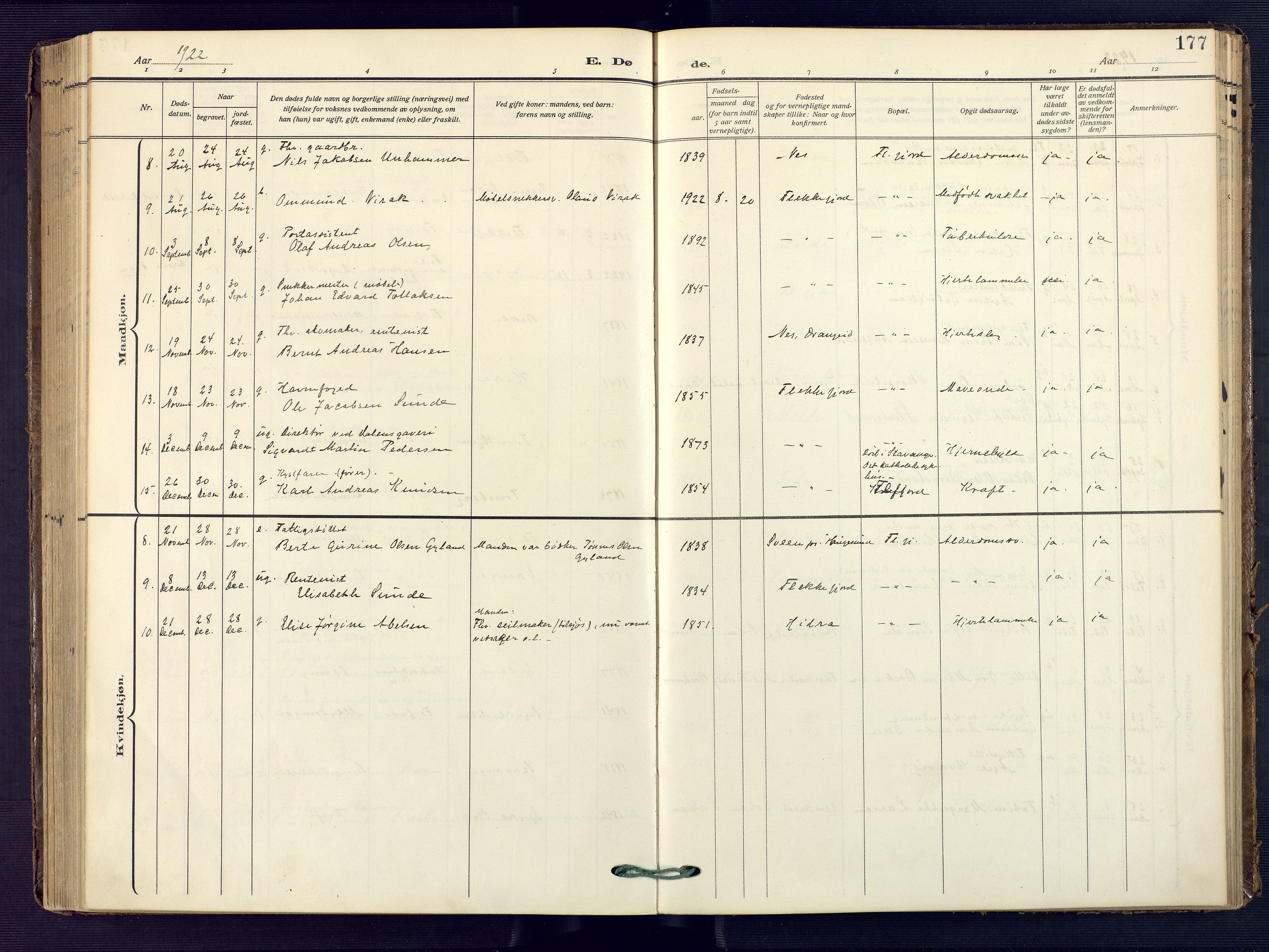 Flekkefjord sokneprestkontor, AV/SAK-1111-0012/F/Fa/Faa/L0003: Parish register (official) no. A 3, 1913-1928, p. 177