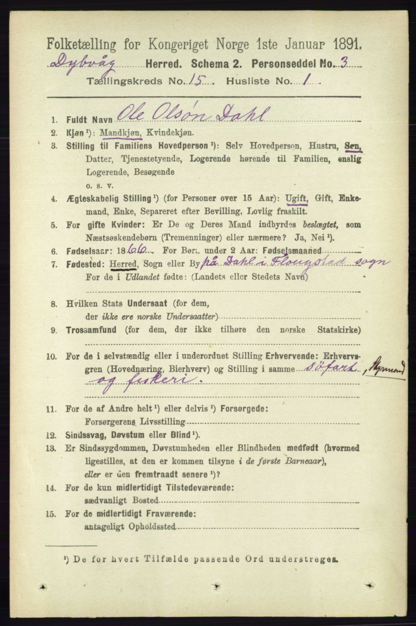 RA, 1891 census for 0915 Dypvåg, 1891, p. 6132