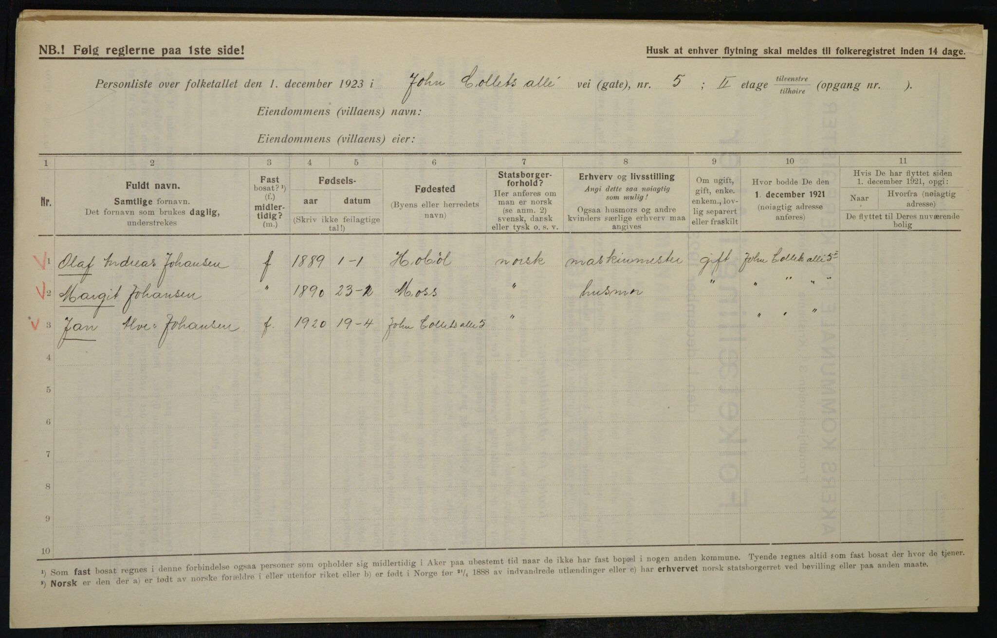 , Municipal Census 1923 for Aker, 1923, p. 20703