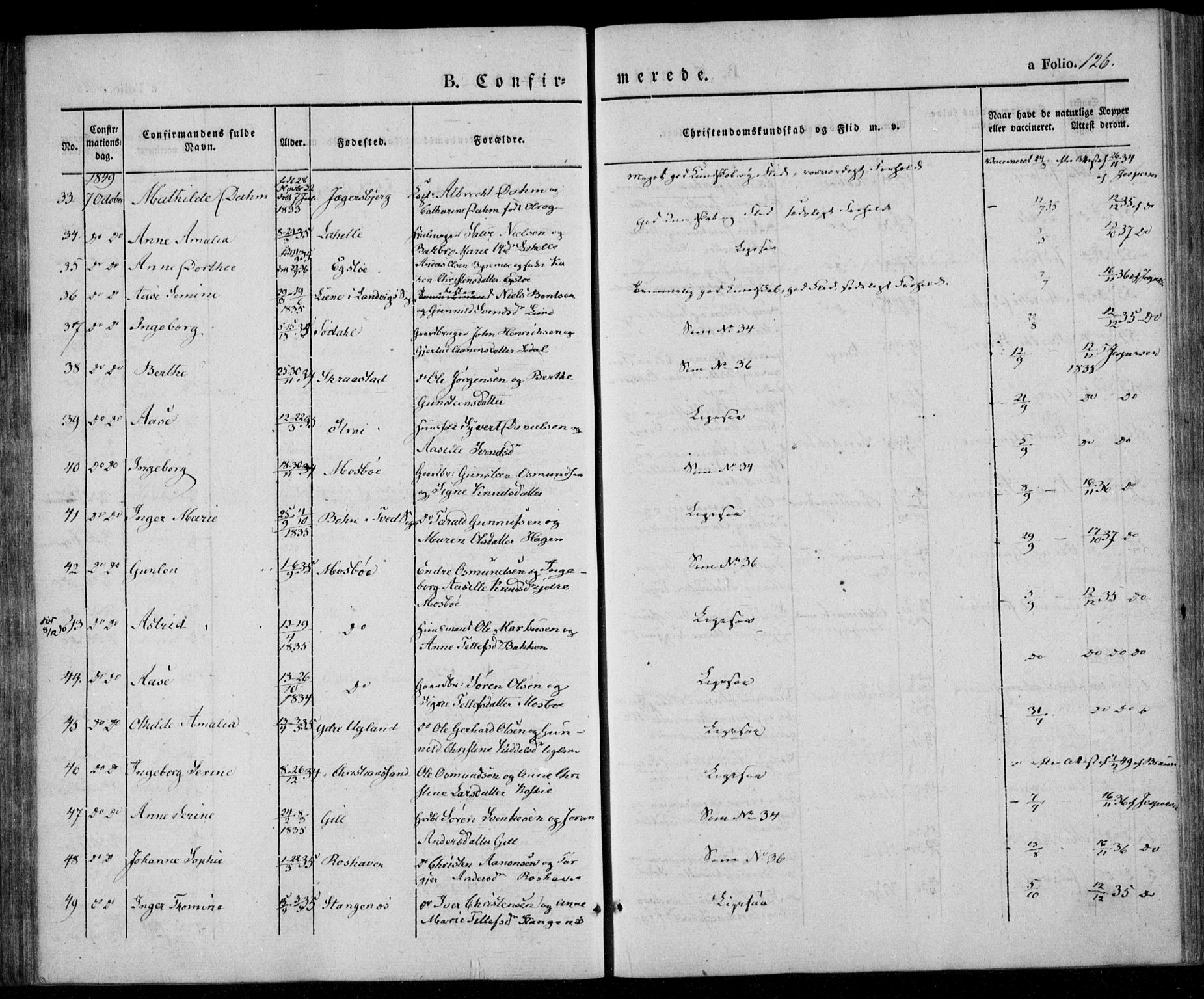 Oddernes sokneprestkontor, AV/SAK-1111-0033/F/Fa/Faa/L0006: Parish register (official) no. A 6, 1838-1851, p. 126